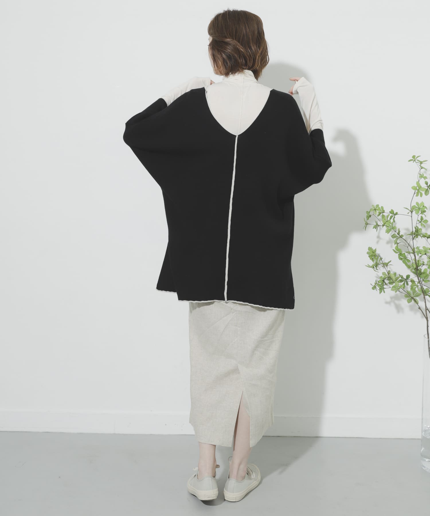 リネンヘリンボーンパイピングスカート IVORY S