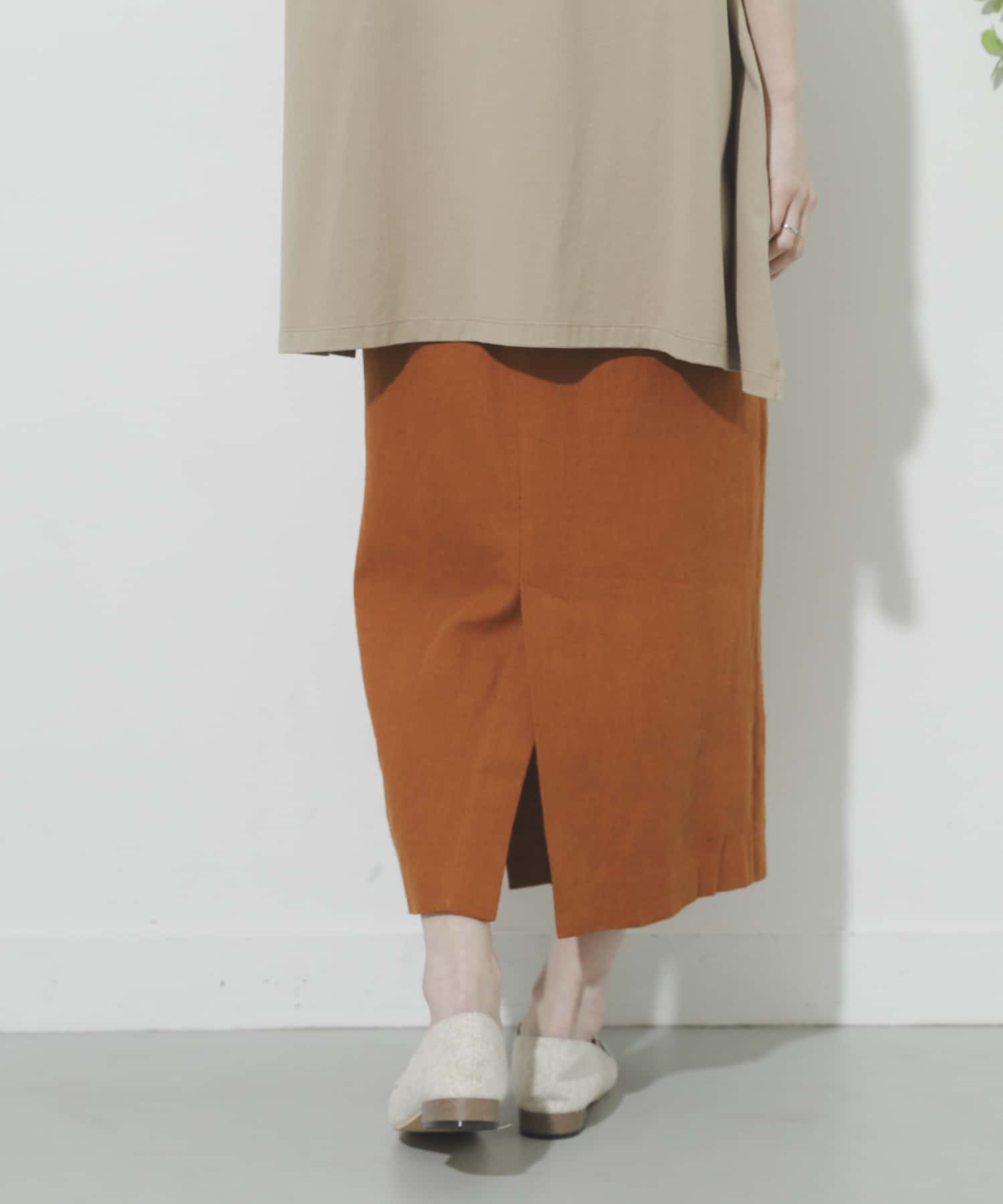 リネンヘリンボーンパイピングスカート ORANGE S