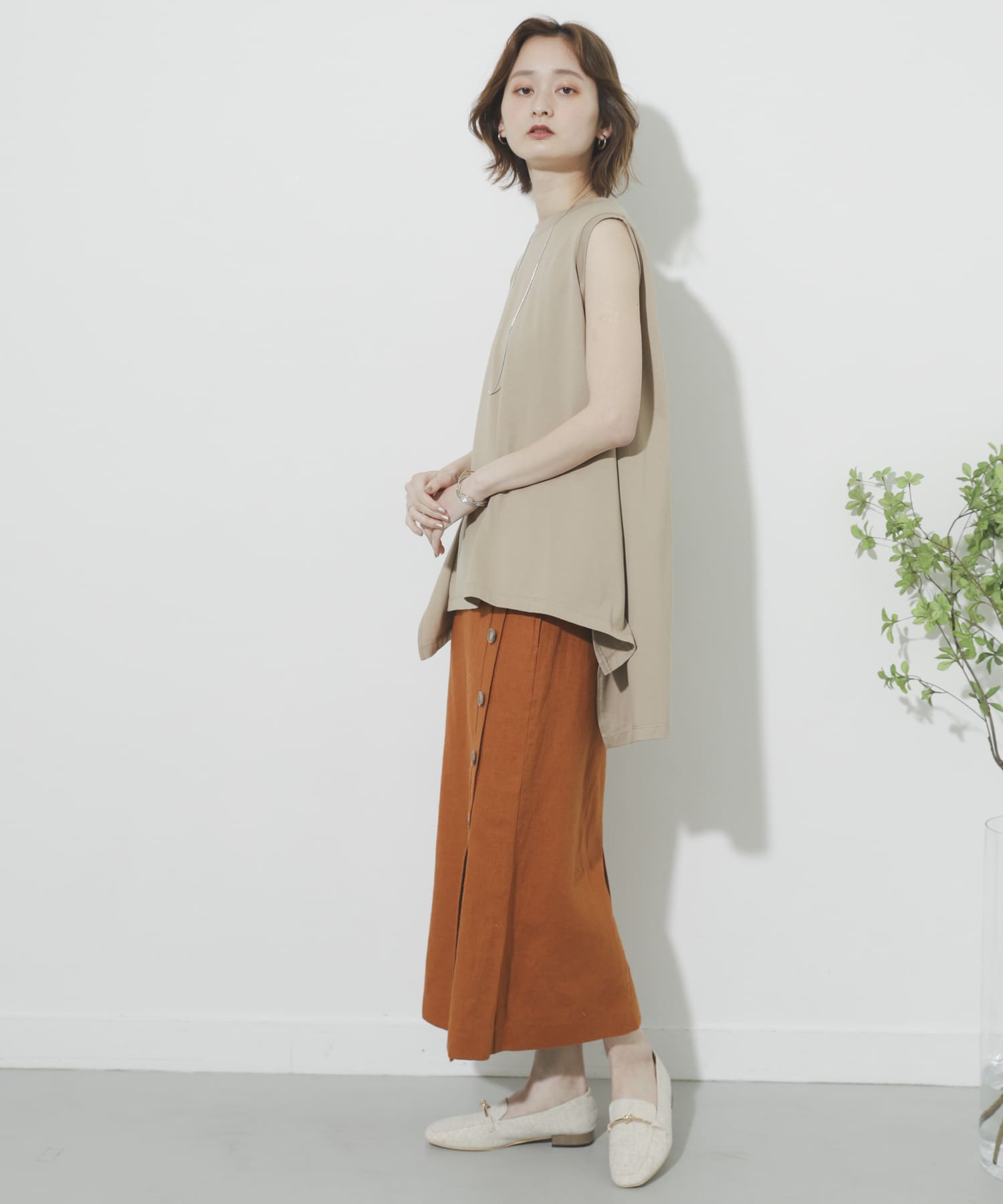 リネンヘリンボーンパイピングスカート ORANGE S