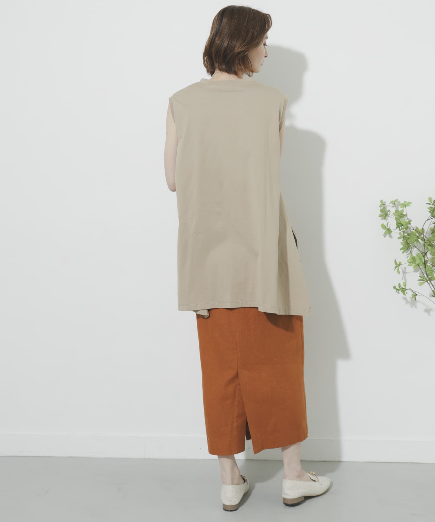 リネンヘリンボーンパイピングスカート ORANGE S
