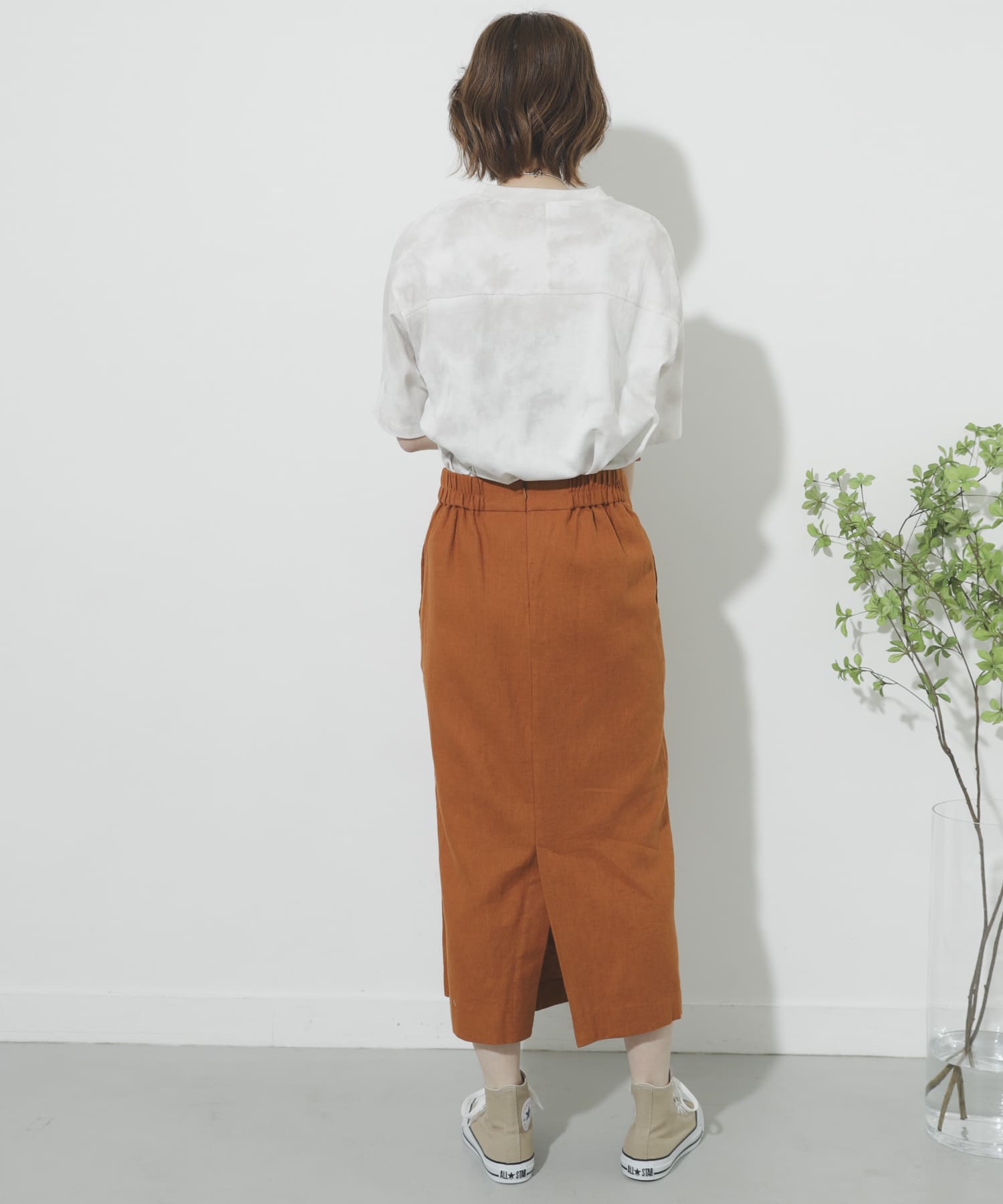 リネンヘリンボーンパイピングスカート ORANGE M