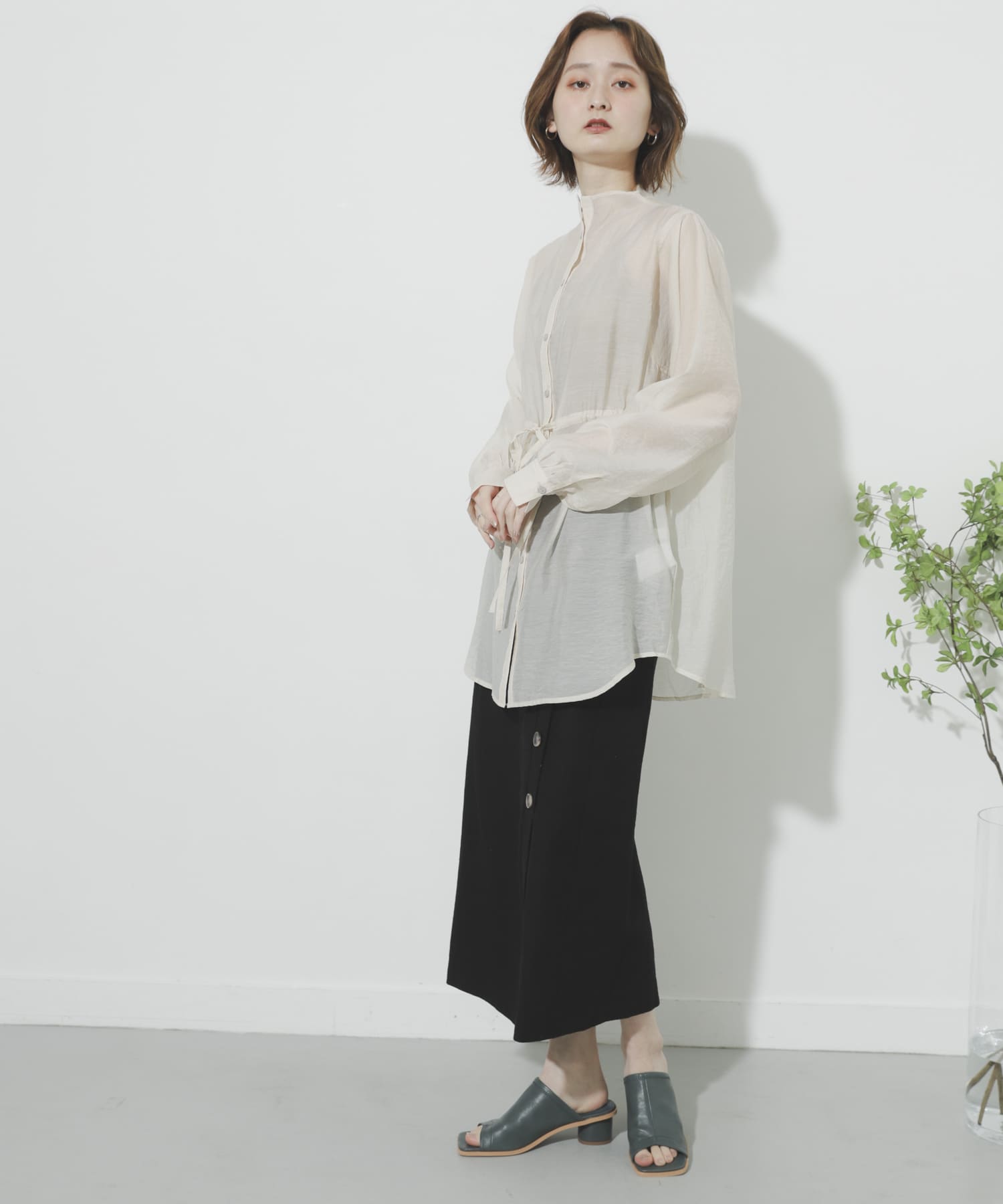 リネンヘリンボーンパイピングスカート BLACK S