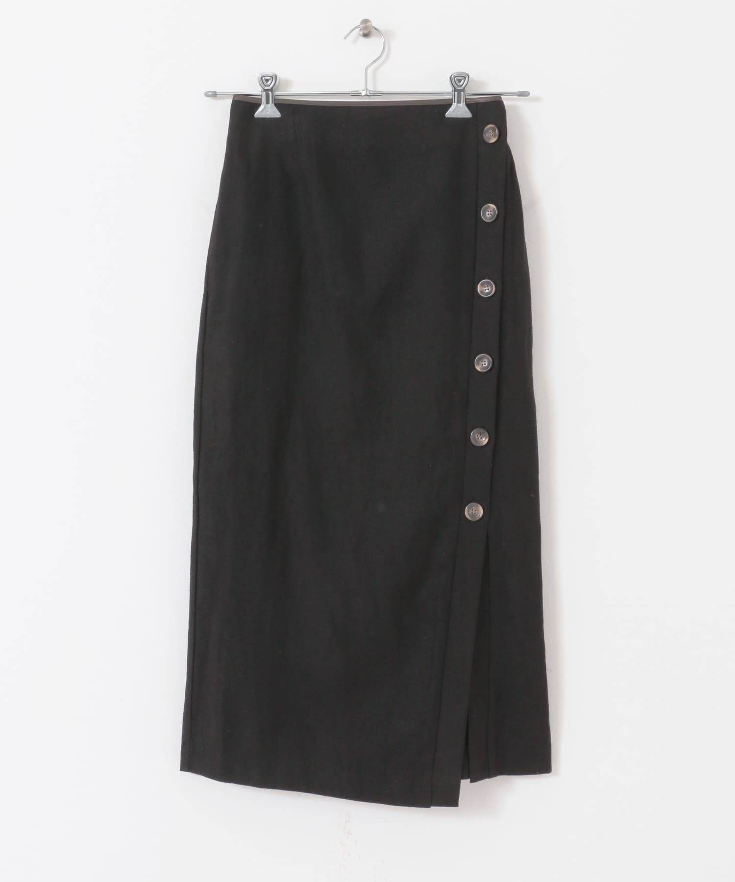 リネンヘリンボーンパイピングスカート BLACK M