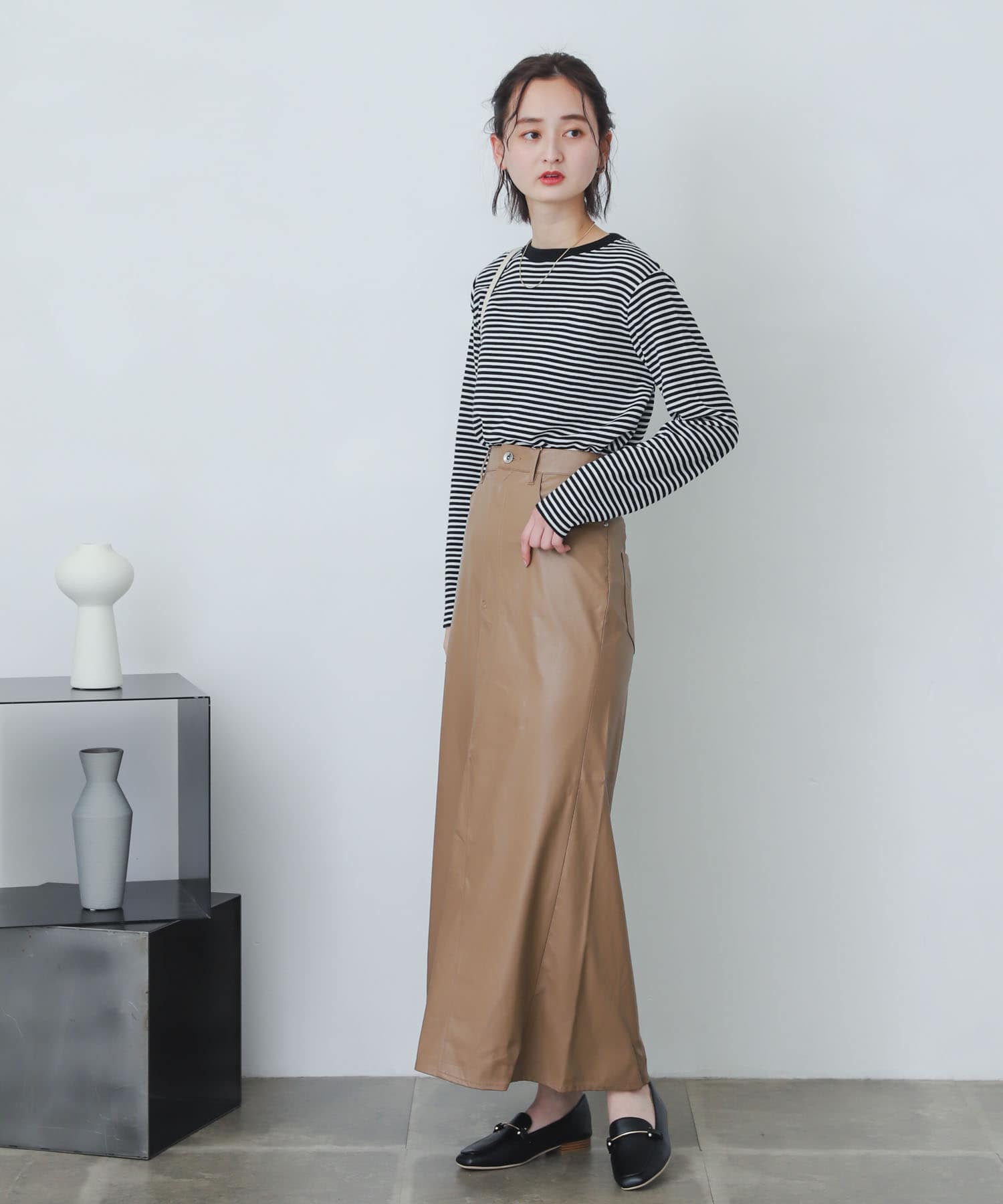 naturaglace×SENSE OF PLACE　『別注』ナチュラグラッセフェイクレザースカート BROWN one