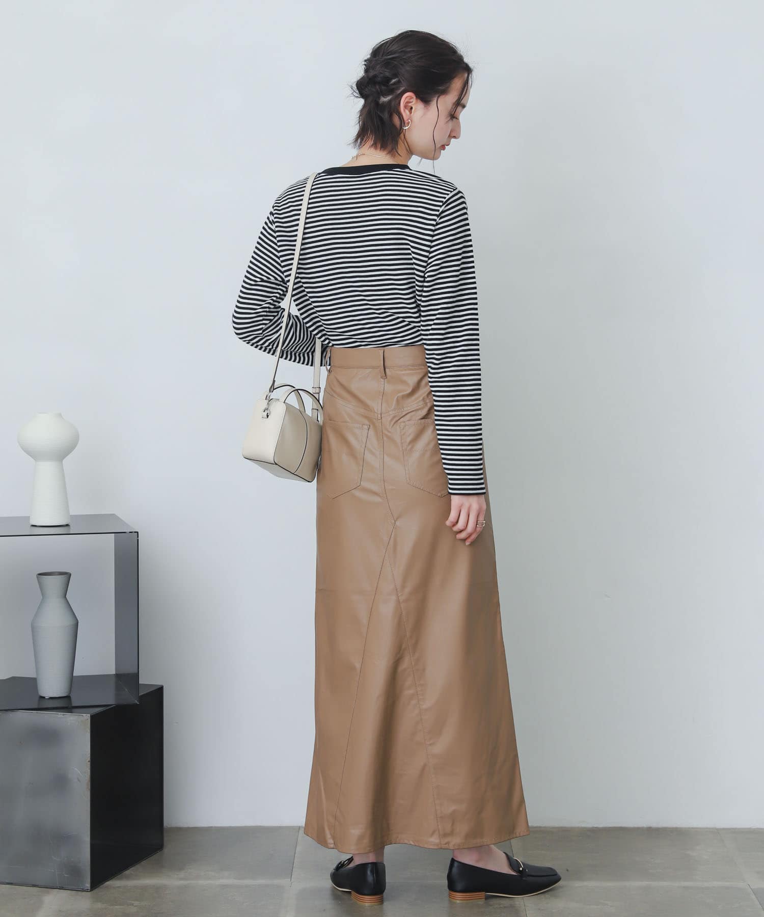 naturaglace×SENSE OF PLACE　『別注』ナチュラグラッセフェイクレザースカート BROWN one