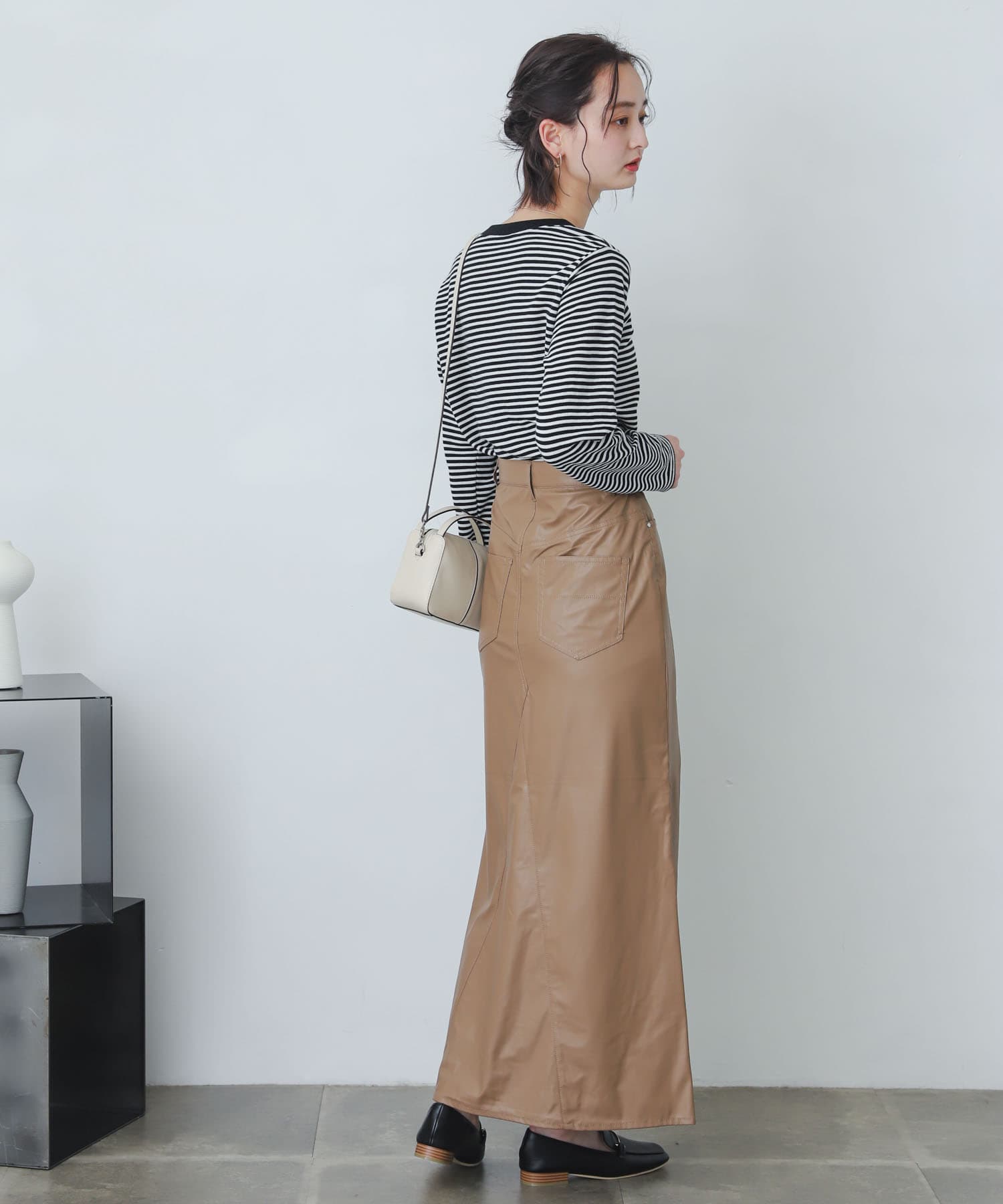 naturaglace×SENSE OF PLACE　『別注』ナチュラグラッセフェイクレザースカート BROWN one