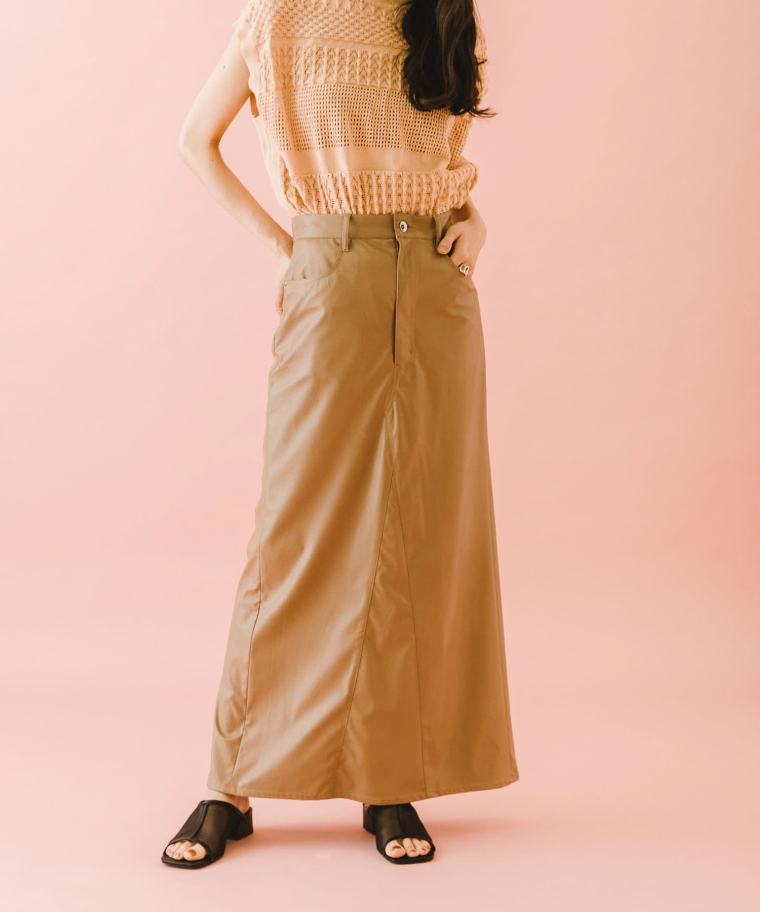 naturaglace×SENSE OF PLACE　『別注』ナチュラグラッセフェイクレザースカート BROWN one