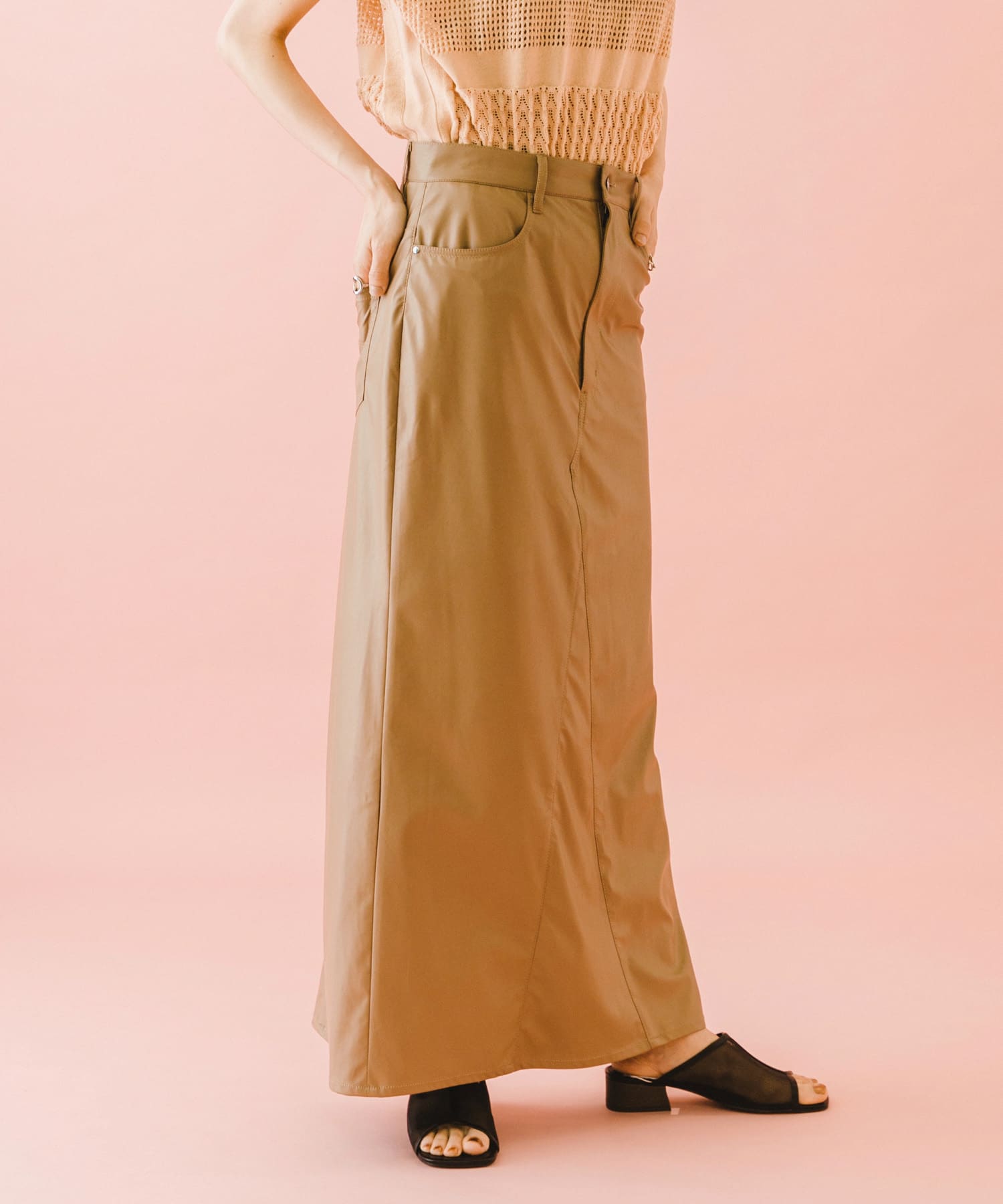 naturaglace×SENSE OF PLACE　『別注』ナチュラグラッセフェイクレザースカート BROWN one