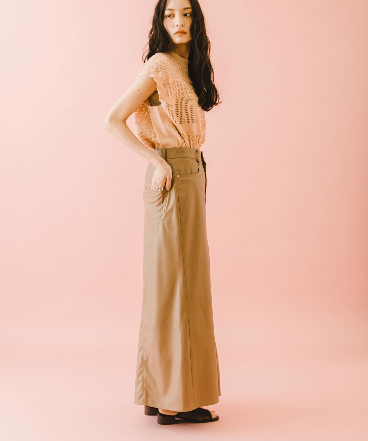 naturaglace×SENSE OF PLACE　『別注』ナチュラグラッセフェイクレザースカート BROWN one