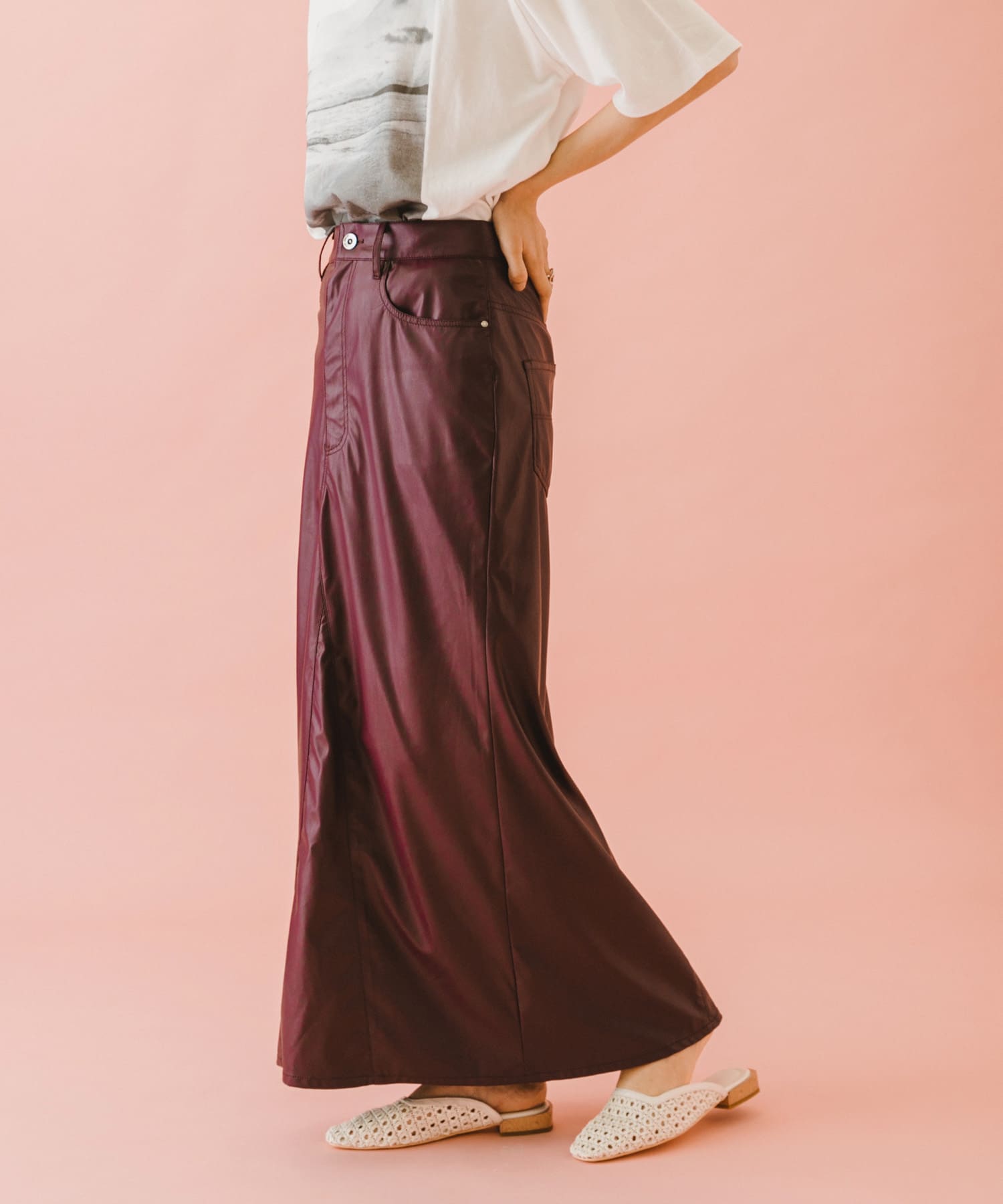 naturaglace×SENSE OF PLACE　『別注』ナチュラグラッセフェイクレザースカート PURPLE one