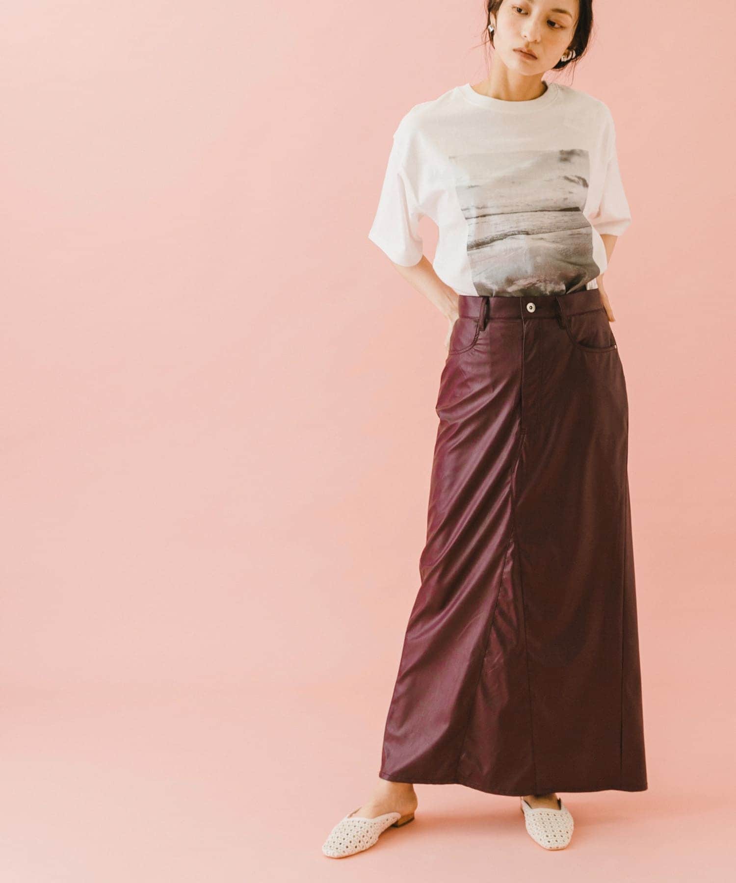 naturaglace×SENSE OF PLACE　『別注』ナチュラグラッセフェイクレザースカート PURPLE one