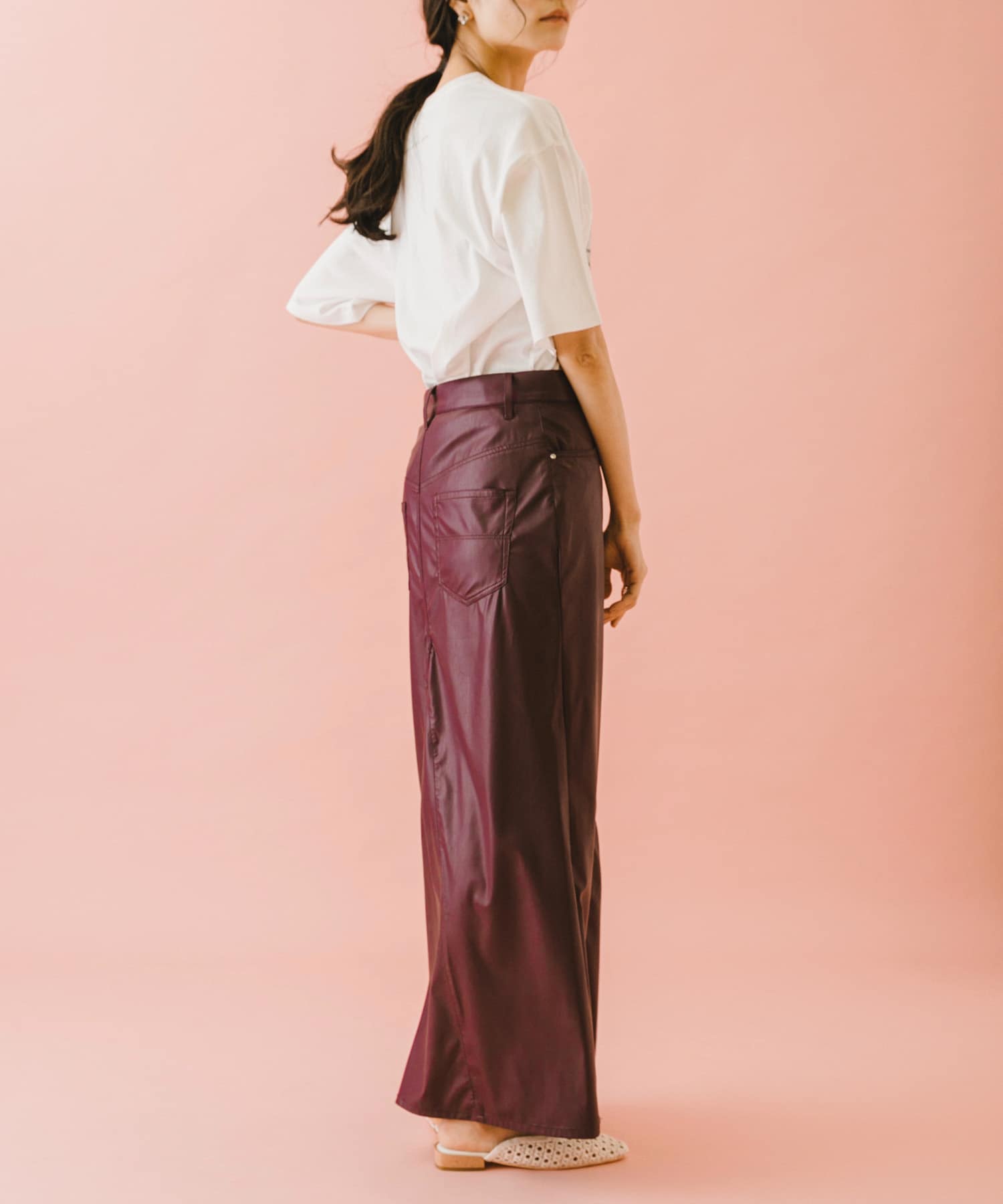naturaglace×SENSE OF PLACE　『別注』ナチュラグラッセフェイクレザースカート PURPLE one
