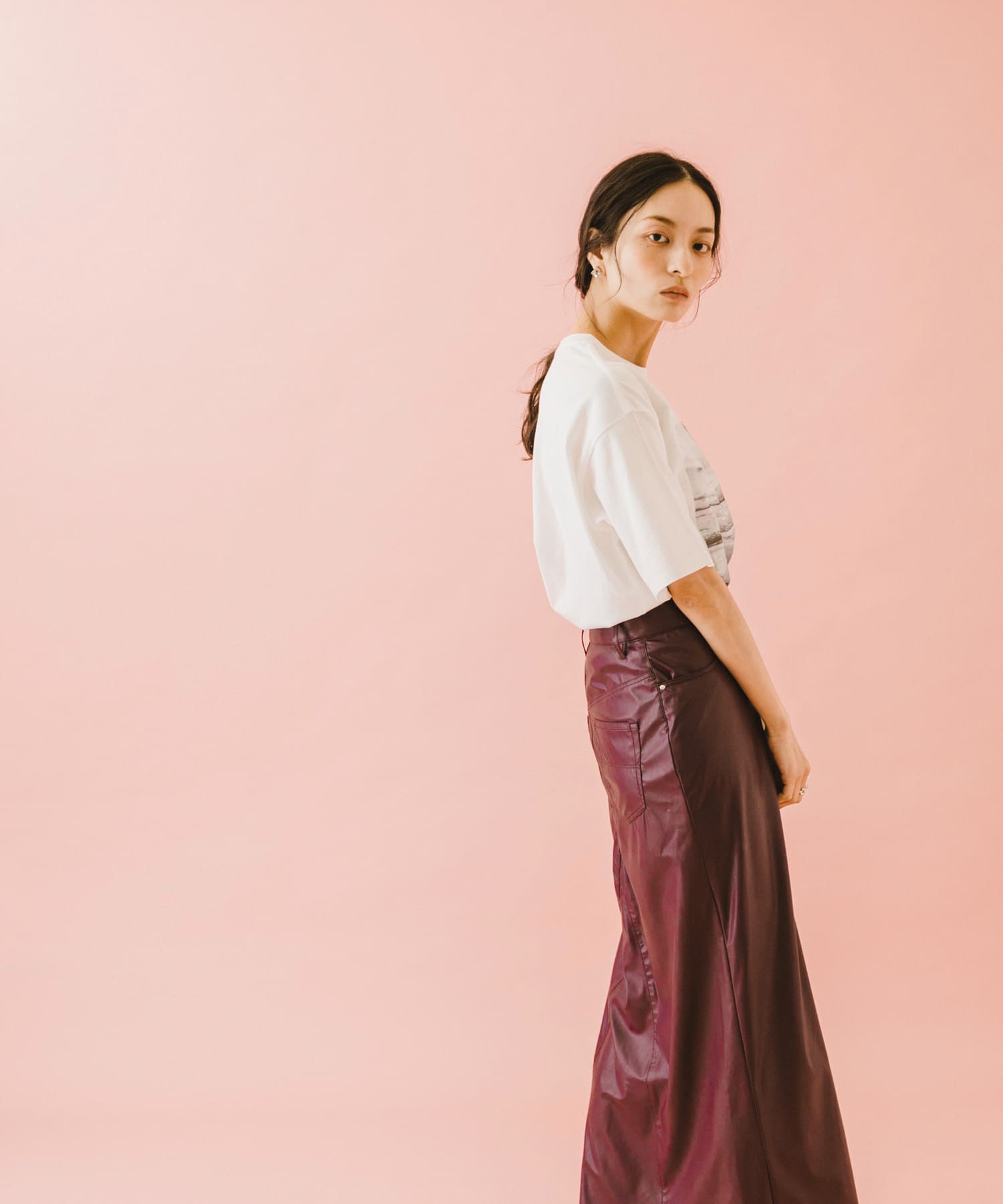 naturaglace×SENSE OF PLACE　『別注』ナチュラグラッセフェイクレザースカート PURPLE one