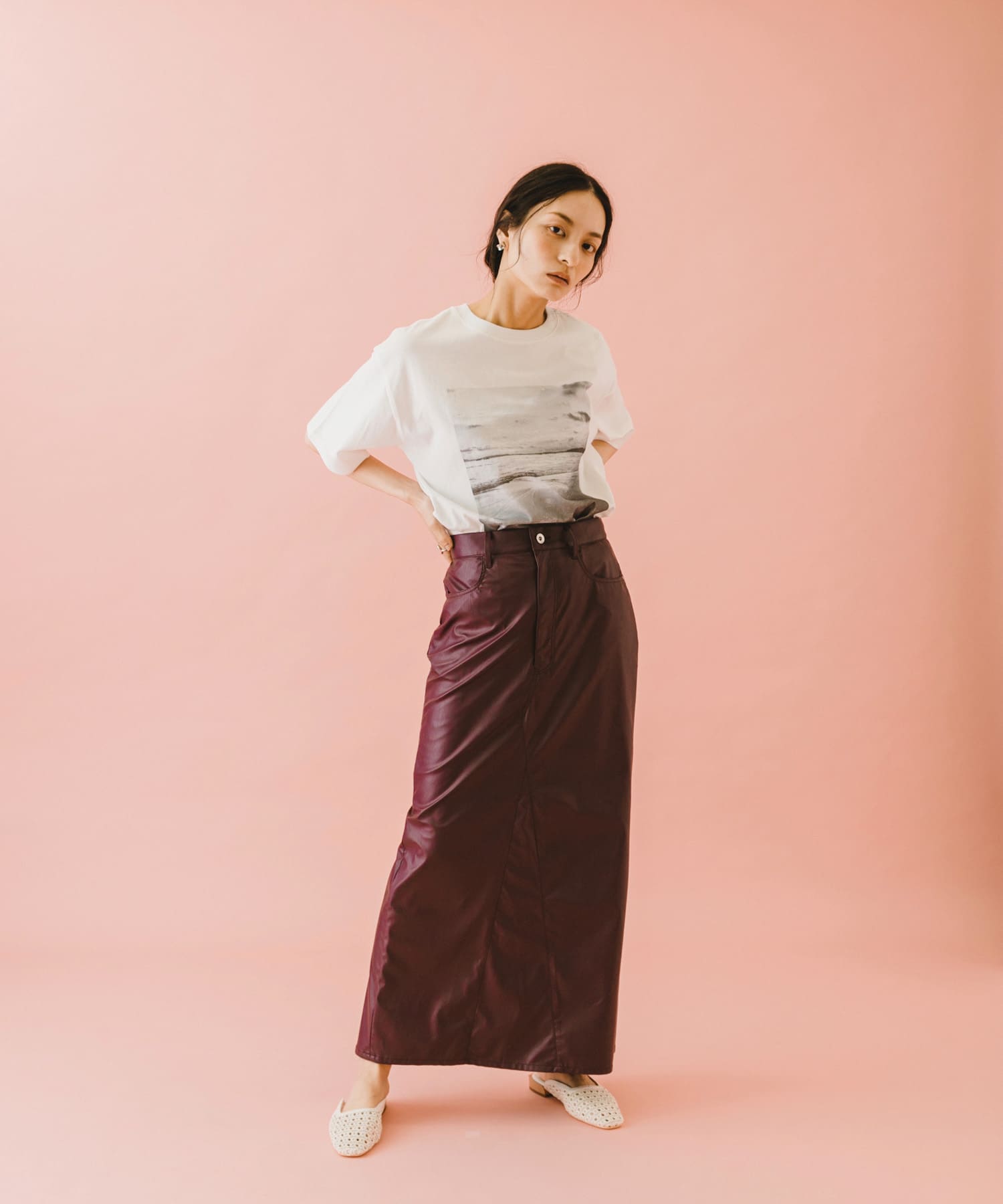 naturaglace×SENSE OF PLACE　『別注』ナチュラグラッセフェイクレザースカート PURPLE one