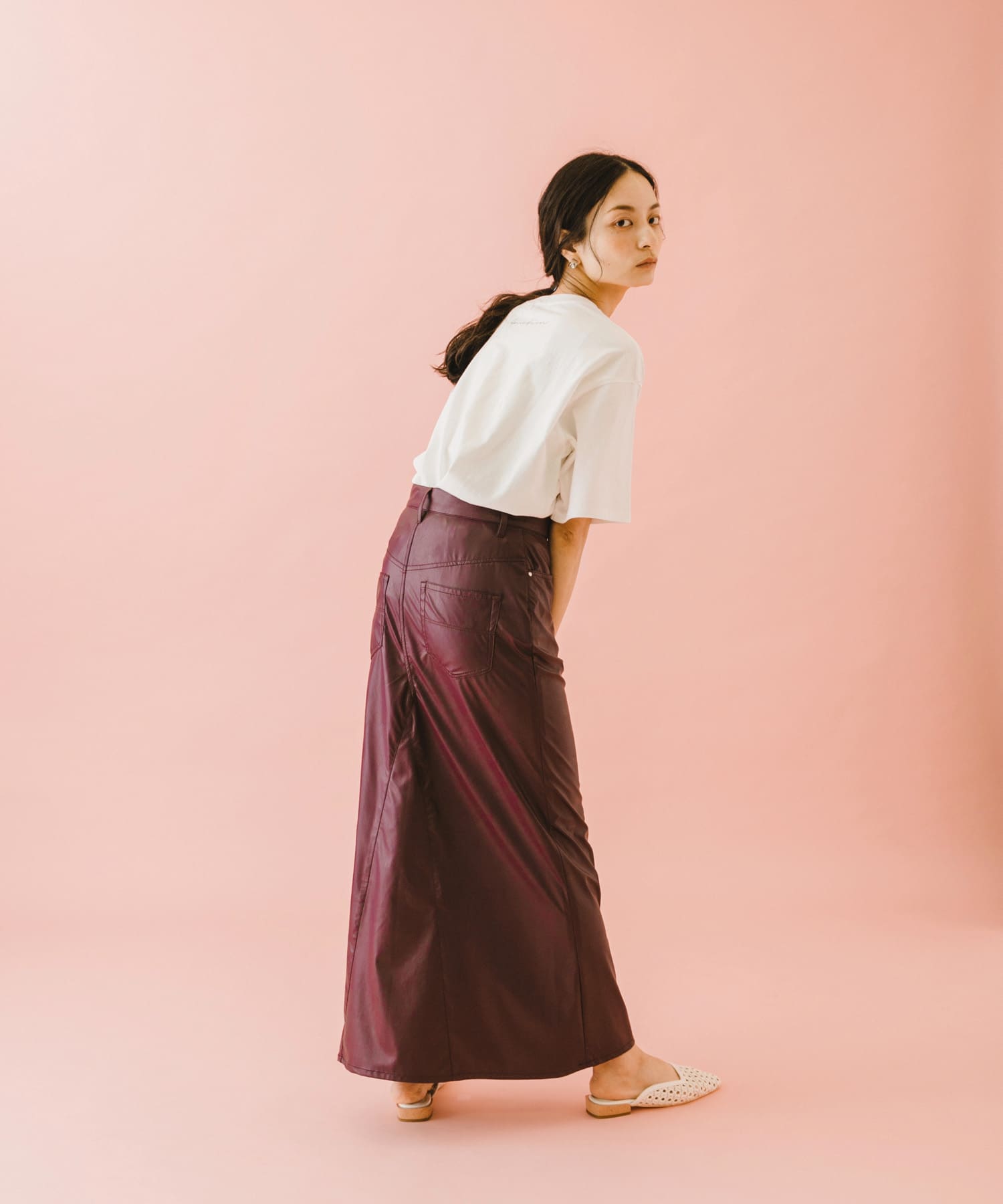 naturaglace×SENSE OF PLACE　『別注』ナチュラグラッセフェイクレザースカート PURPLE one