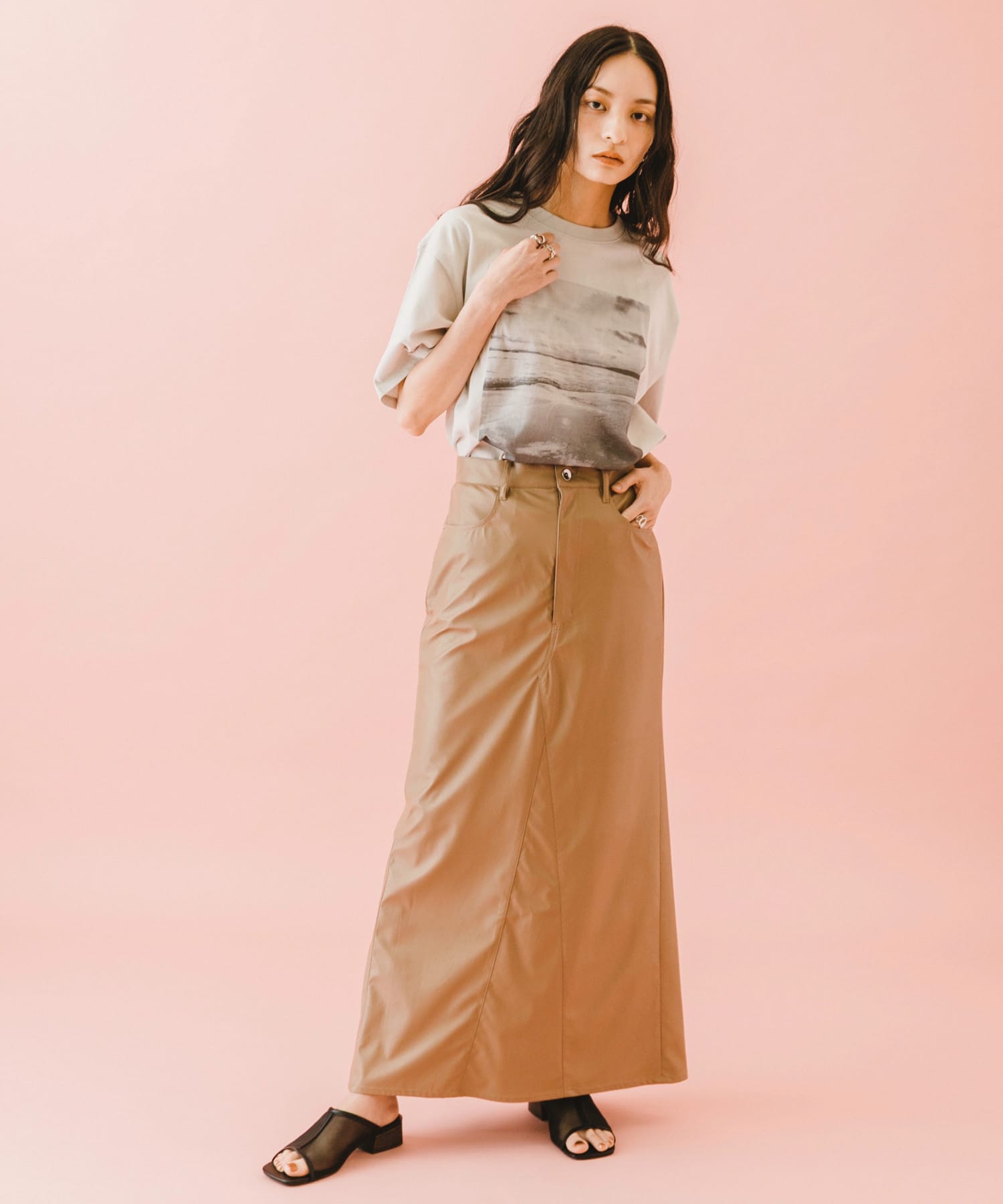naturaglace×SENSE OF PLACE　『別注』ナチュラグラッセフェイクレザースカート PINK one