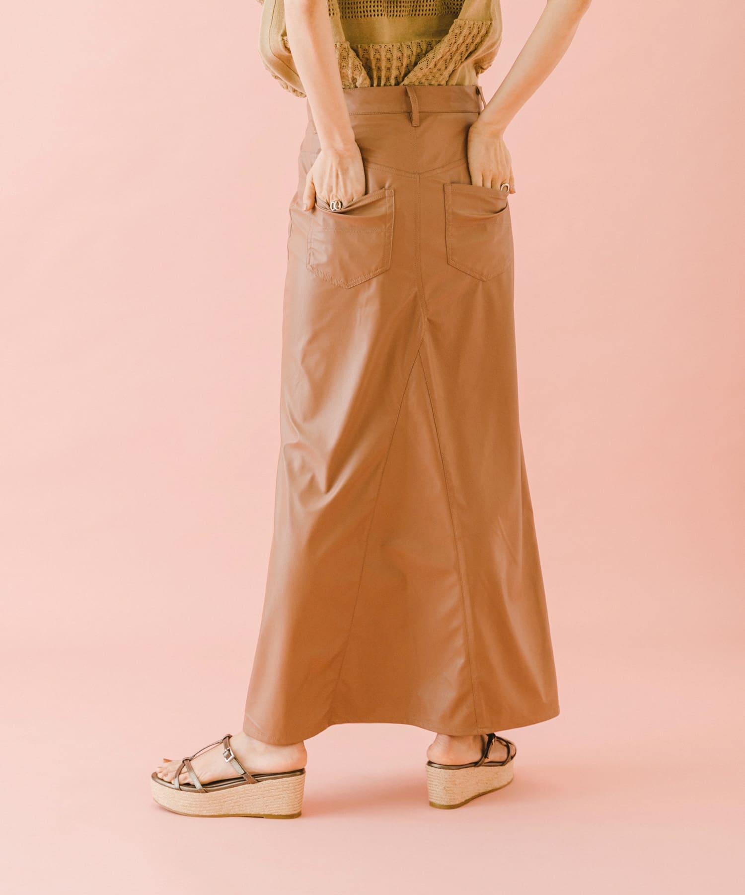 naturaglace×SENSE OF PLACE　『別注』ナチュラグラッセフェイクレザースカート PINK one