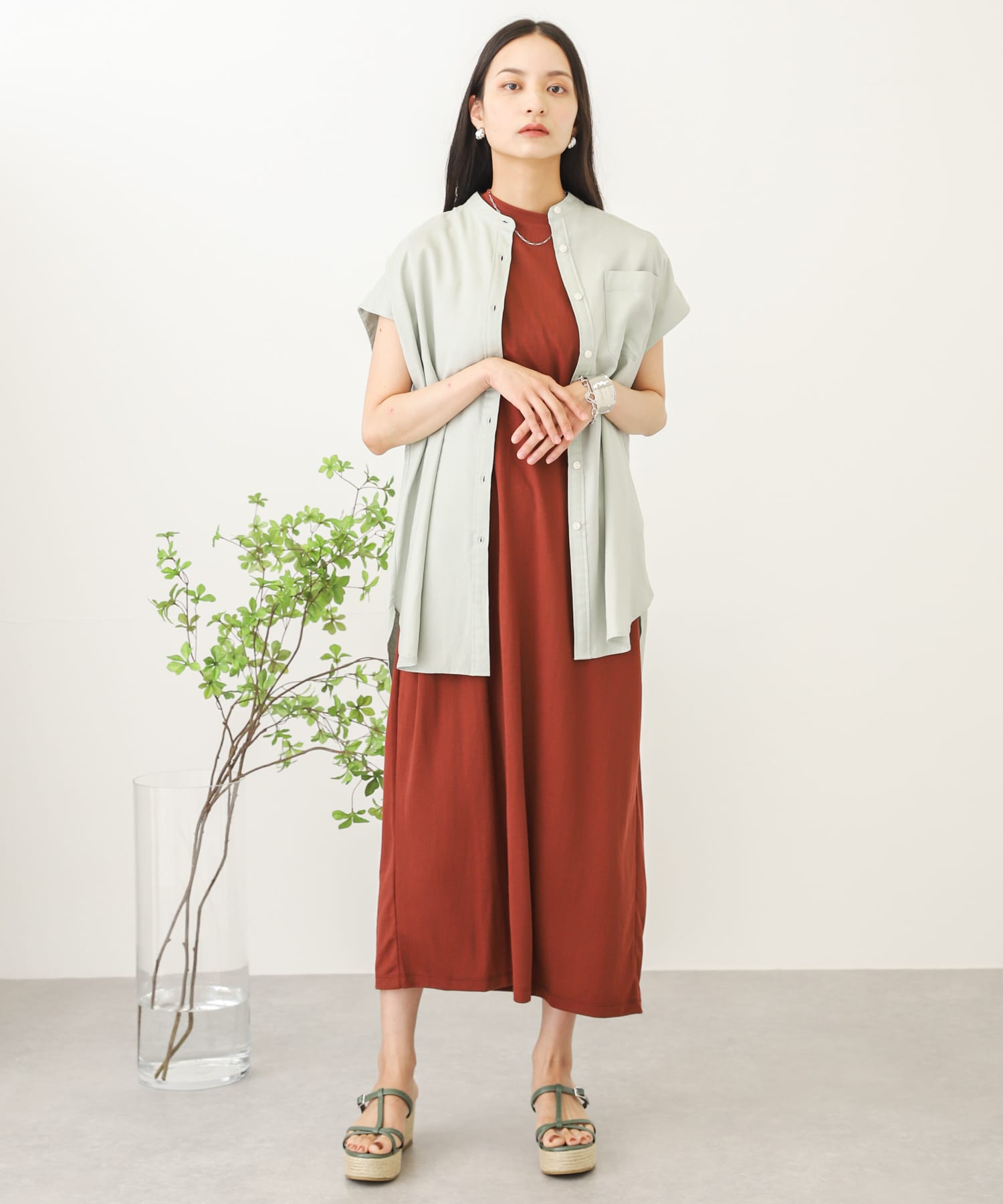 バックタックロングワンピース L.BROWN one
