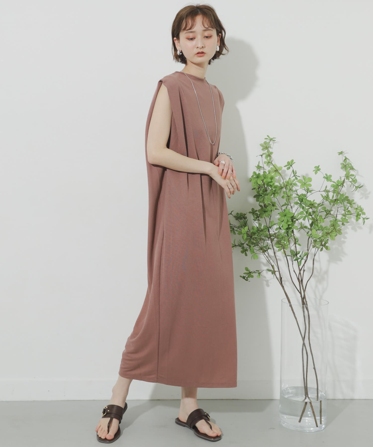 バックタックロングワンピース PINK one