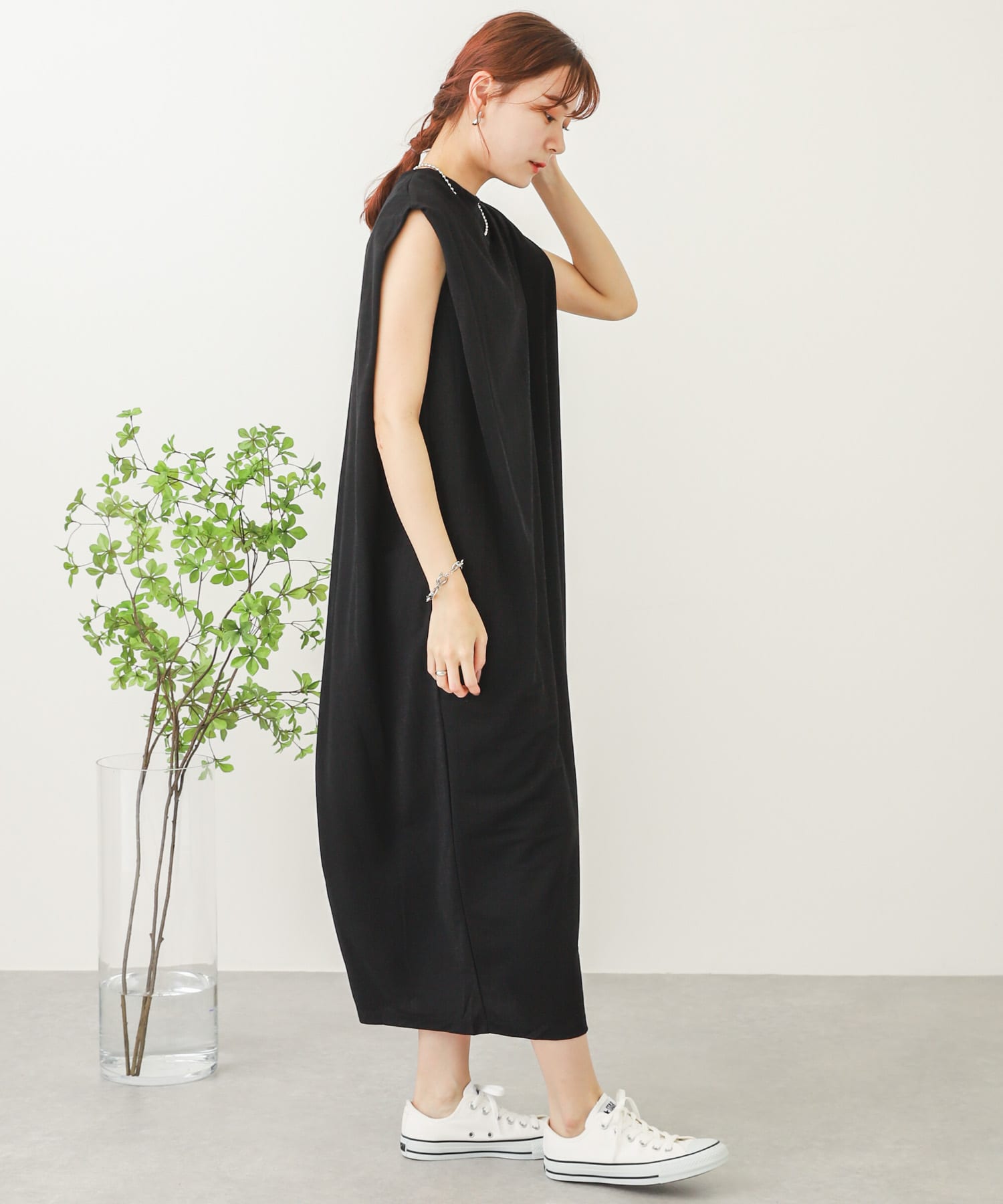 バックタックロングワンピース BLACK one