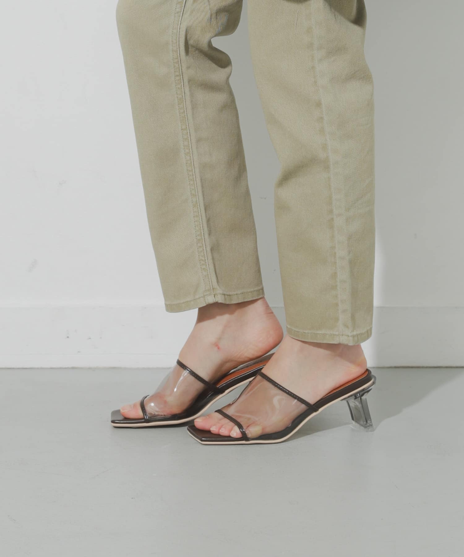 ワンバンドクリアヒールサンダル BROWN S