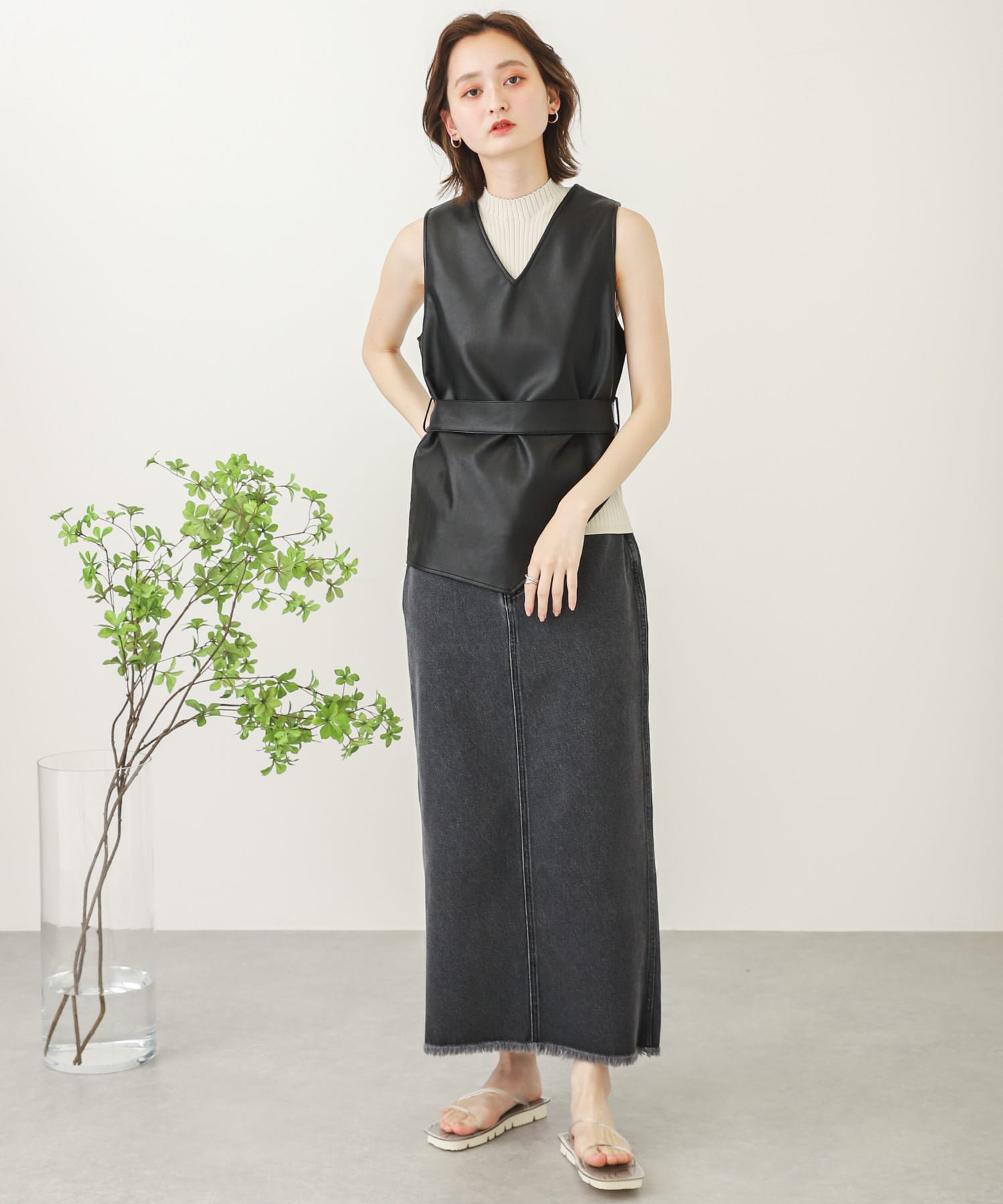 PVCストラップクリアソールフラットサンダル L.BROWN S