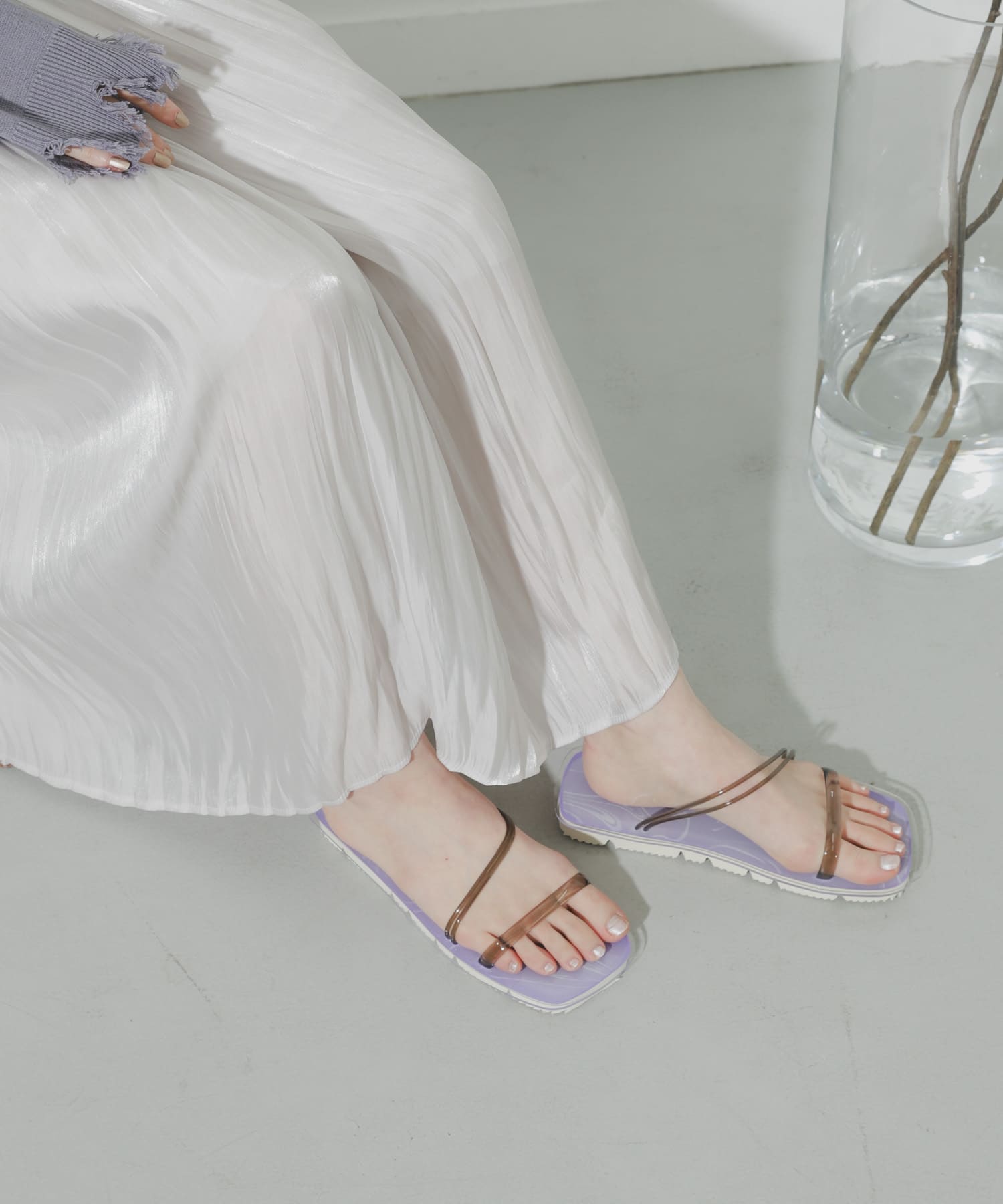 PVCストラップクリアソールフラットサンダル PURPLE S