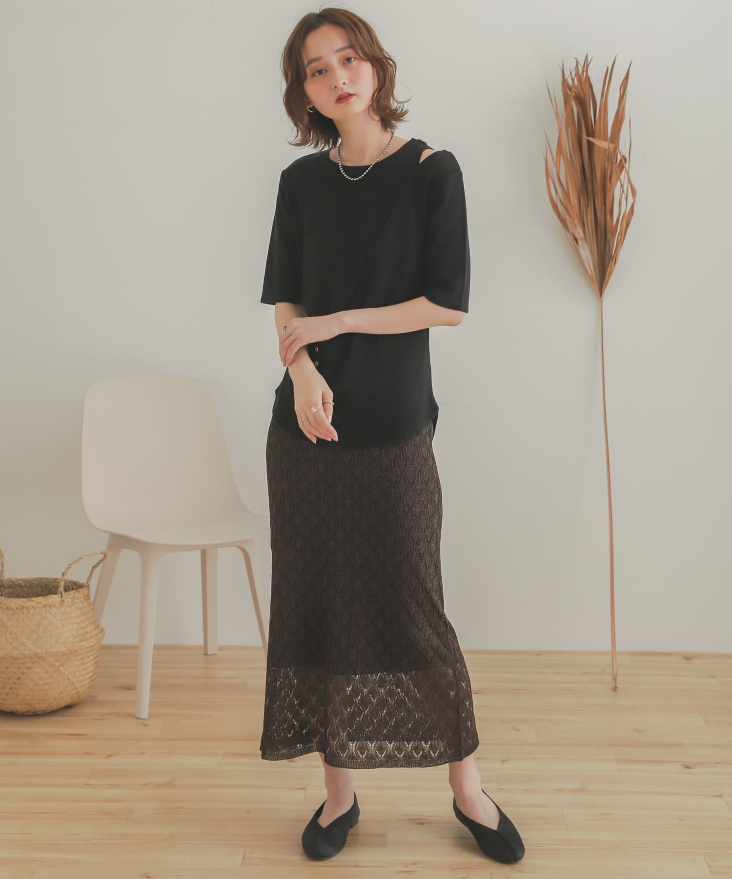 レイヤードボタンディテールトップ BLACK one