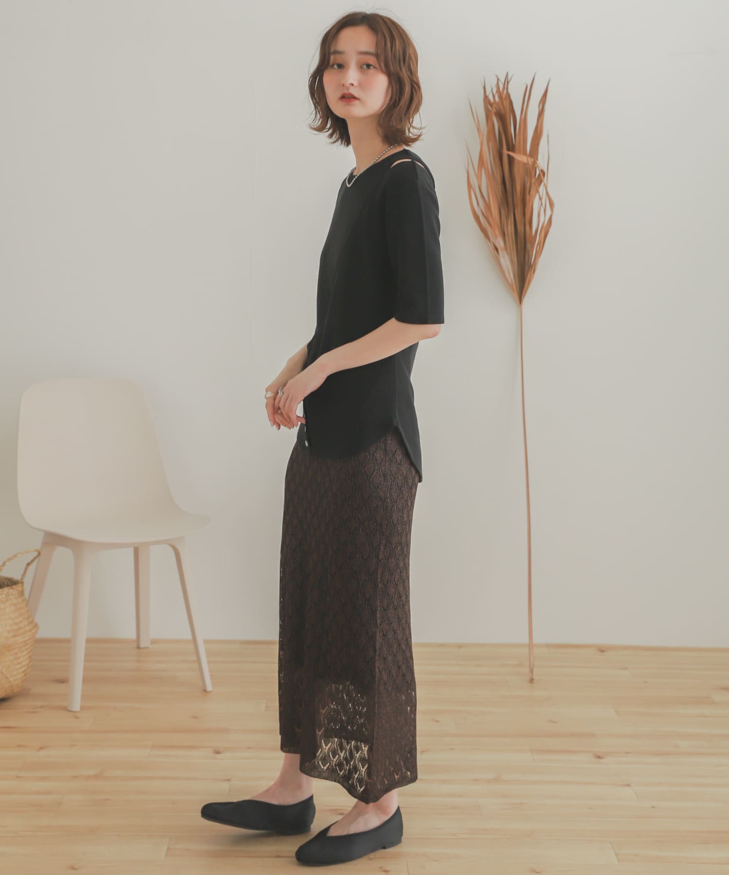 レイヤードボタンディテールトップ BLACK one