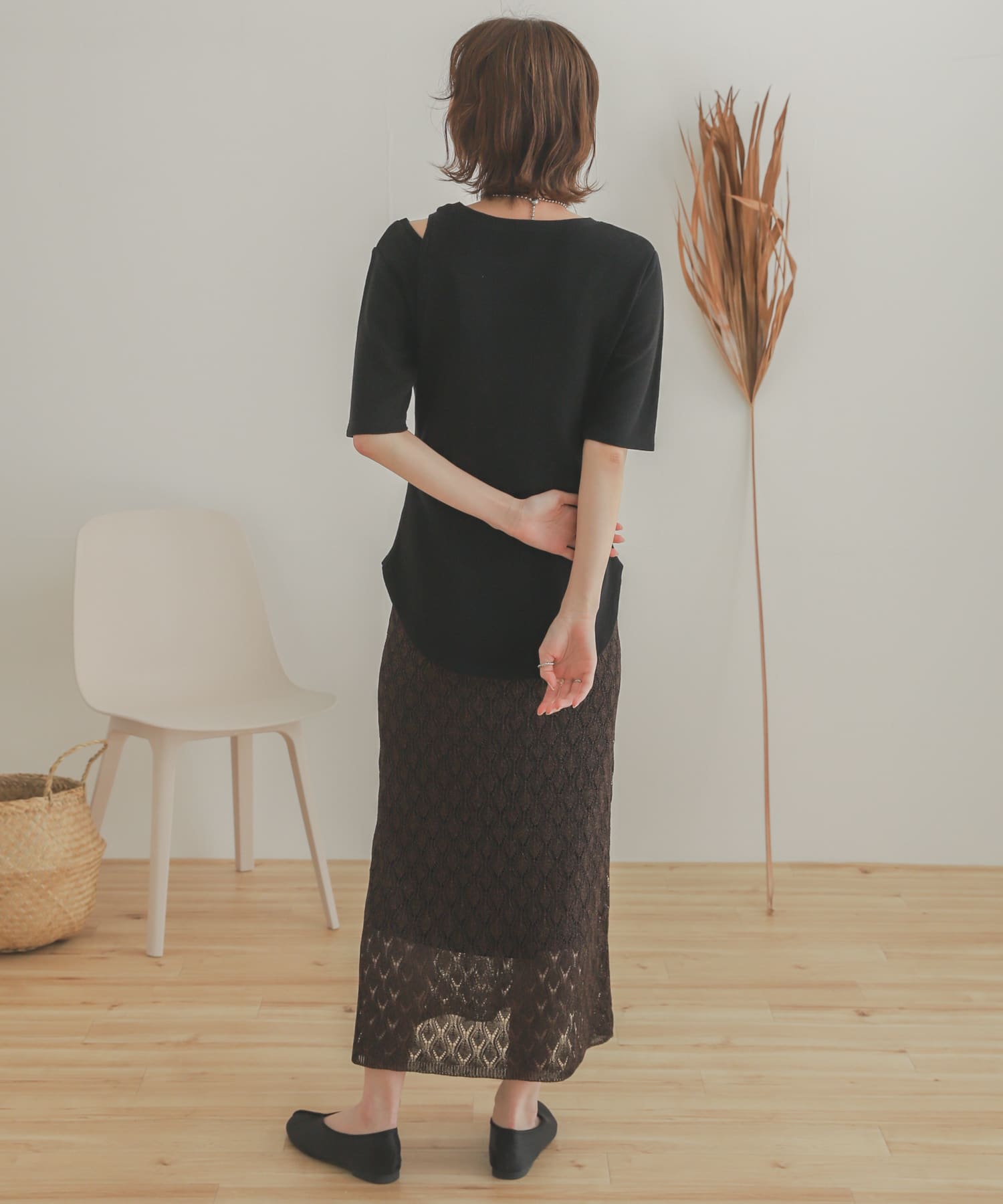 レイヤードボタンディテールトップ BLACK one