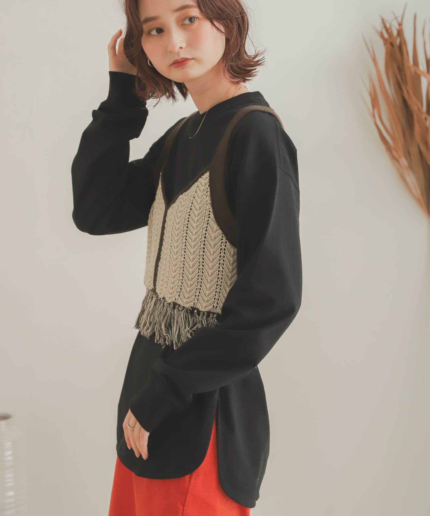 オーガニックコットンチュニックトップ BLACK one