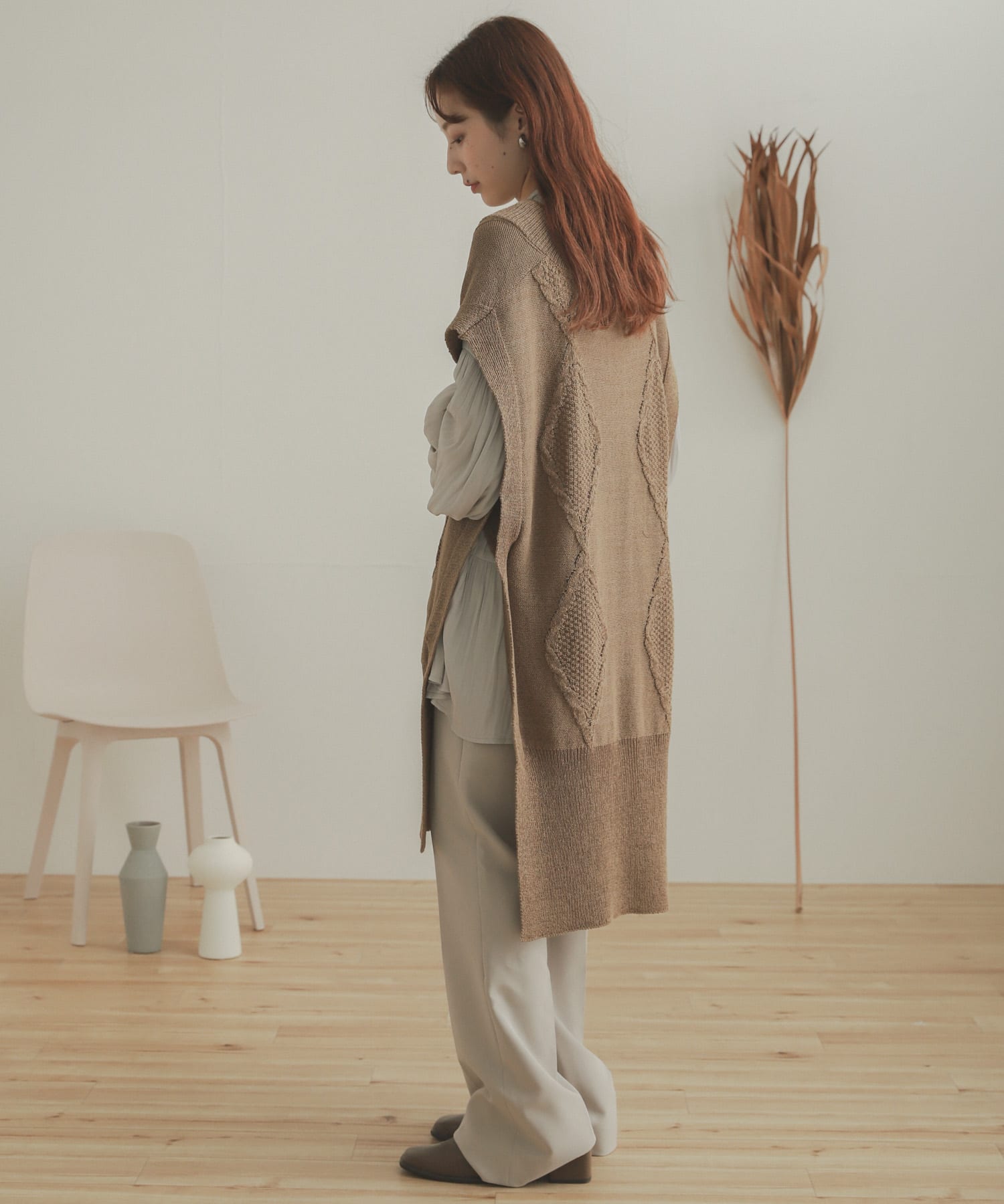 ロングケーブルベスト BEIGE one
