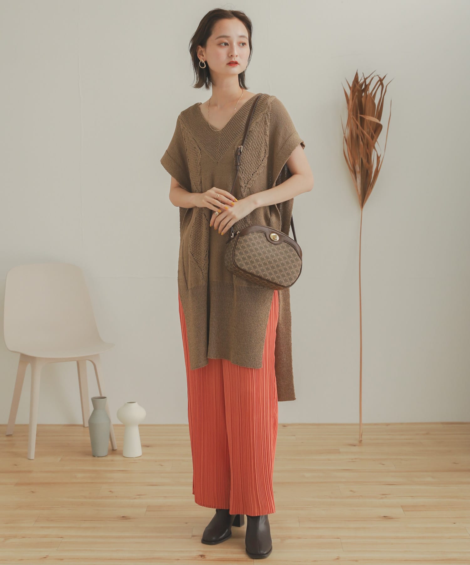 ロングケーブルベスト BEIGE one