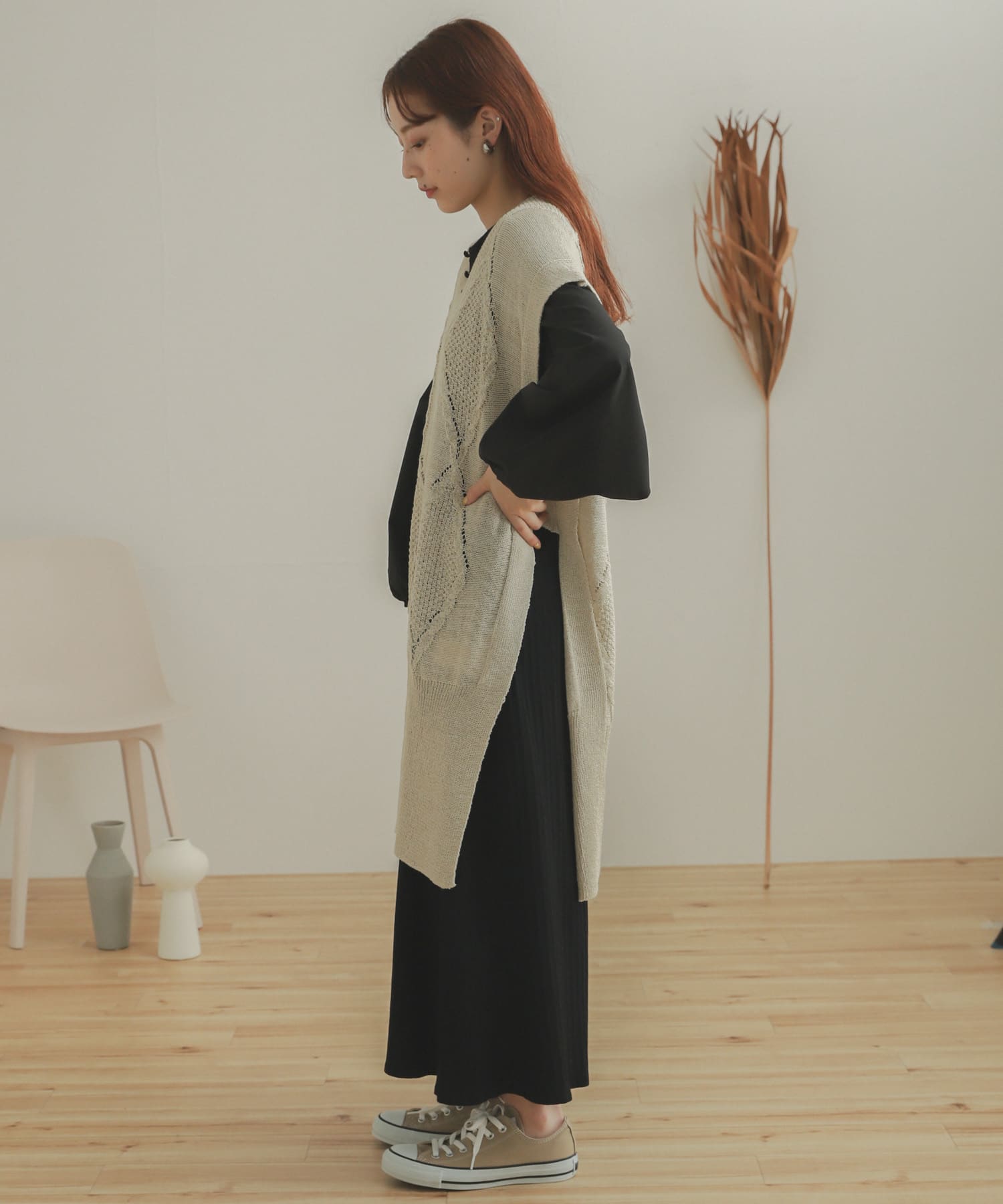 ロングケーブルベスト IVORY one