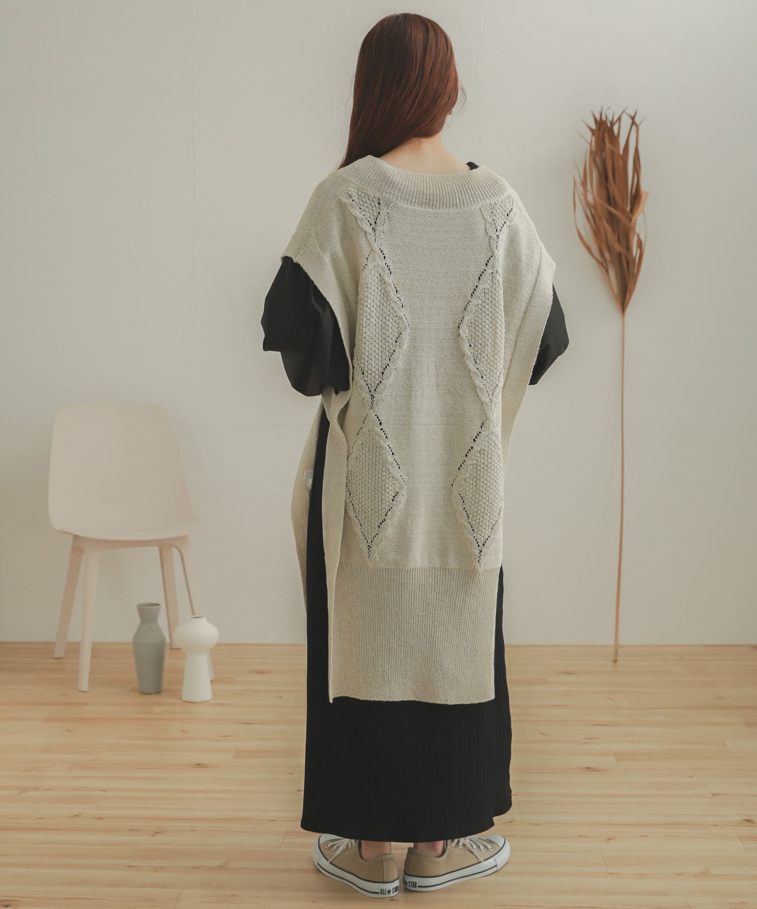 ロングケーブルベスト IVORY one