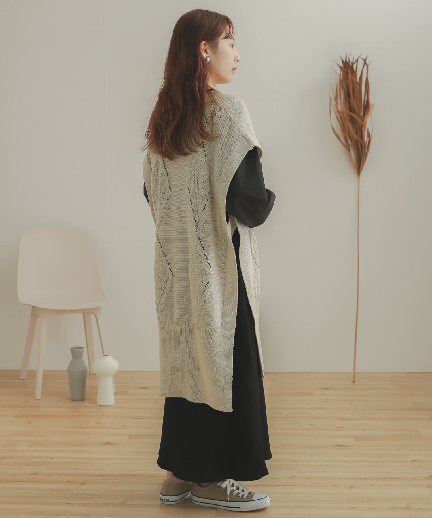 ロングケーブルベスト IVORY one