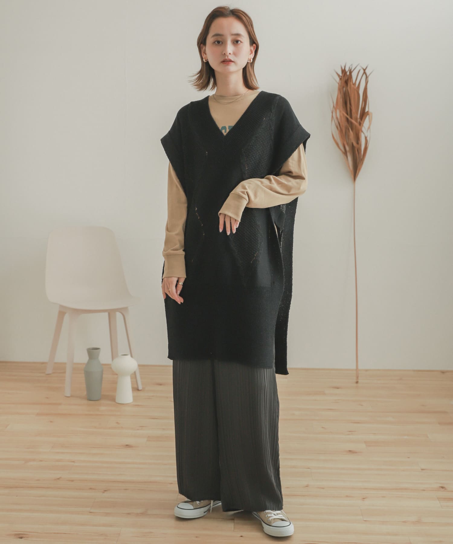 ロングケーブルベスト BLACK one