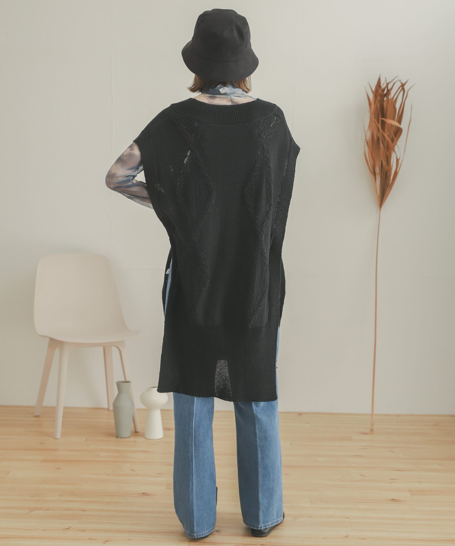 ロングケーブルベスト BLACK one