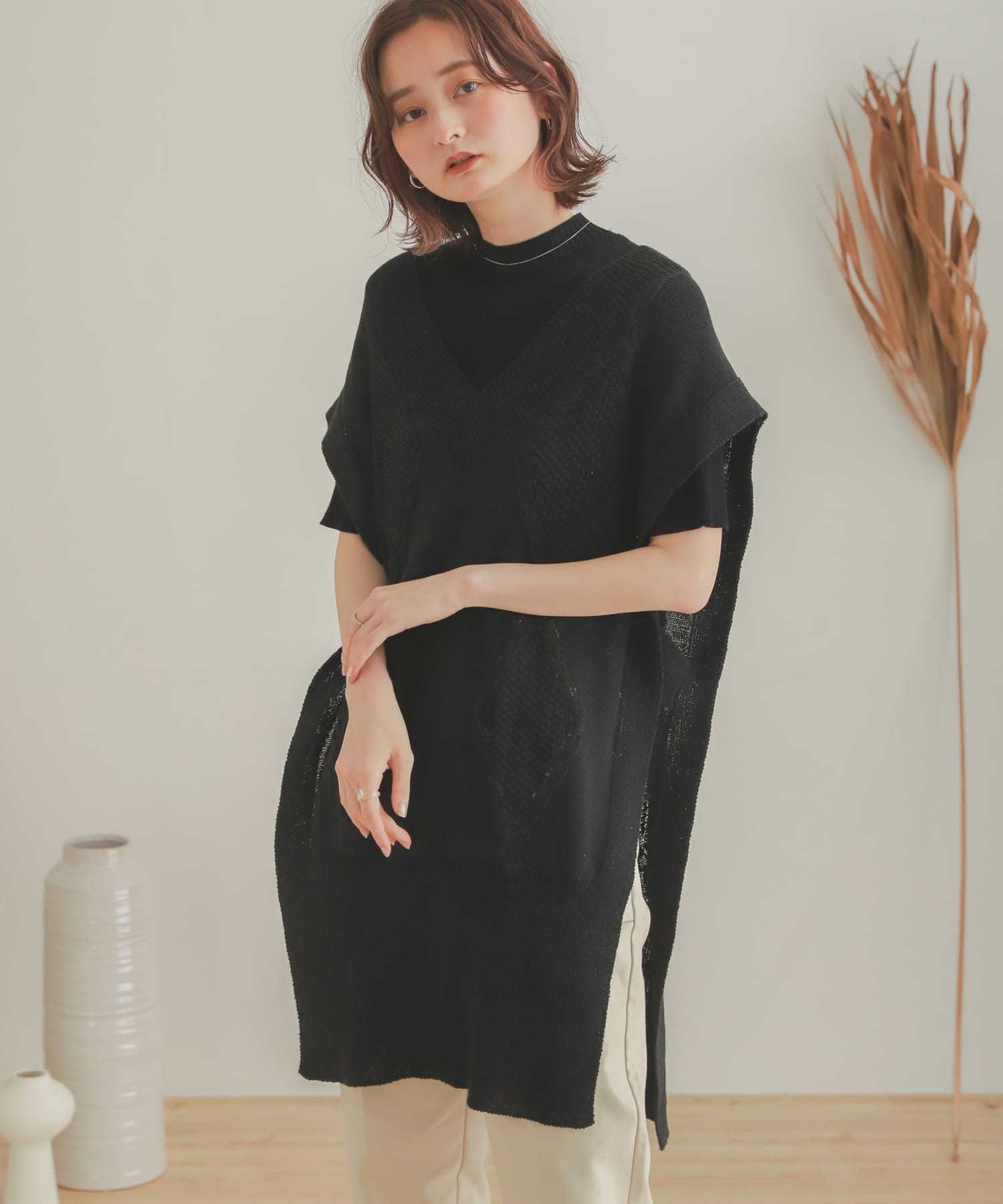 ロングケーブルベスト BLACK one