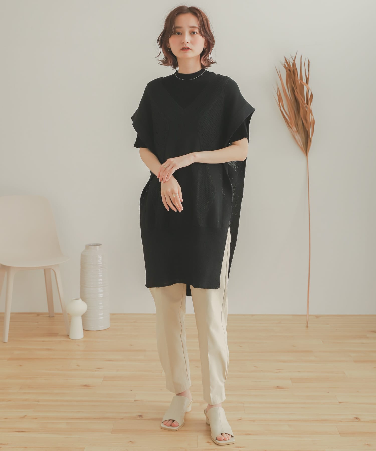 ロングケーブルベスト BLACK one