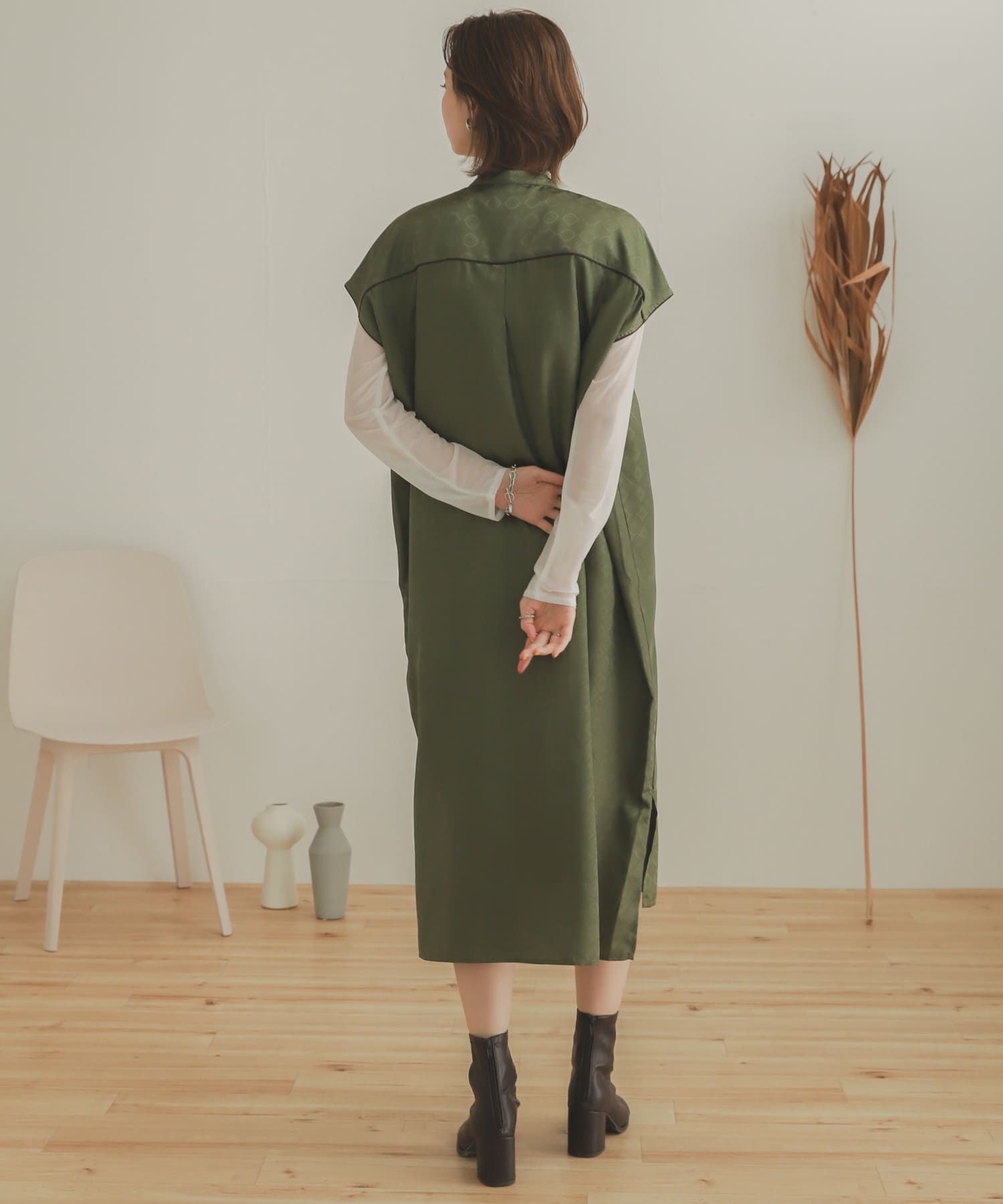 パイピングチャイナロングトップ KHAKI one