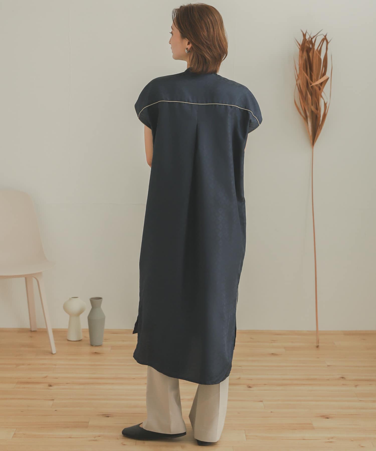 パイピングチャイナロングトップ NAVY one