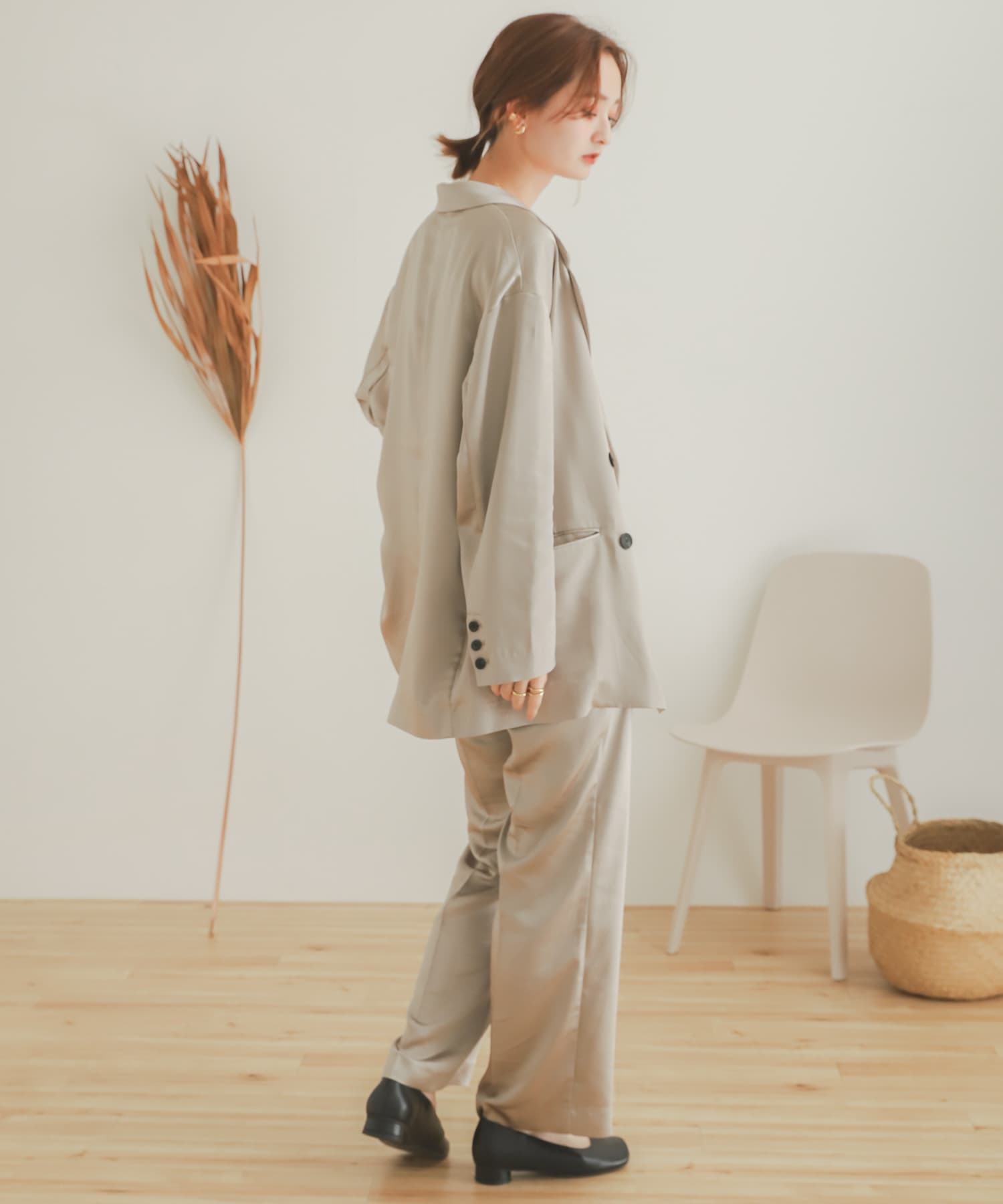 サテンリラックスパンツ GREIGE M