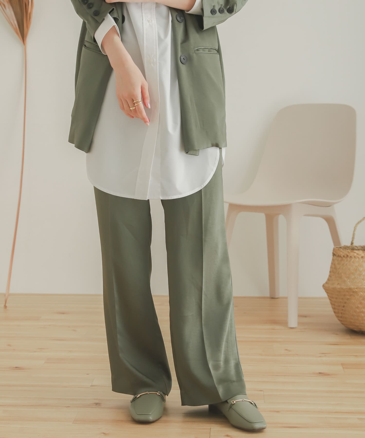サテンリラックスパンツ KHAKI S