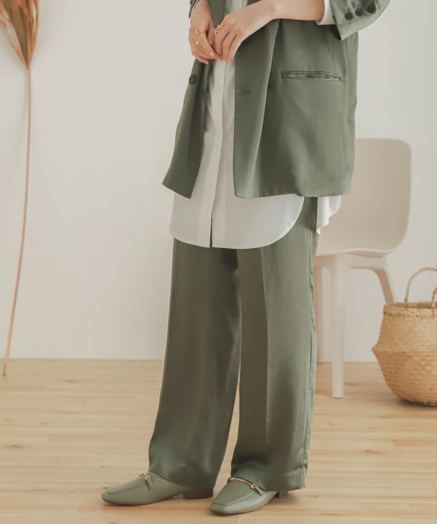 サテンリラックスパンツ KHAKI S