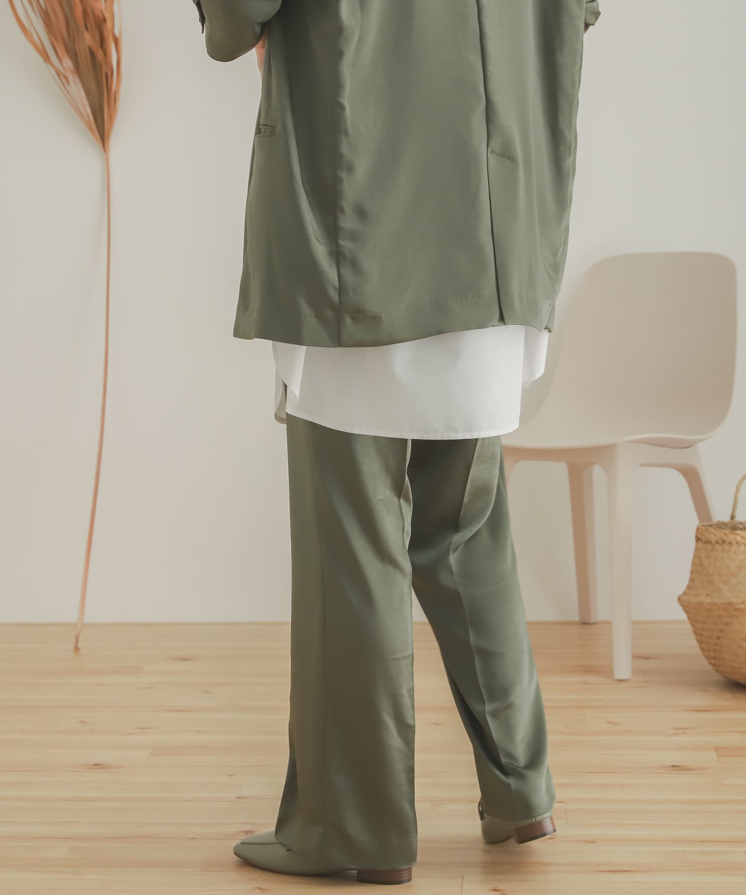 サテンリラックスパンツ KHAKI S