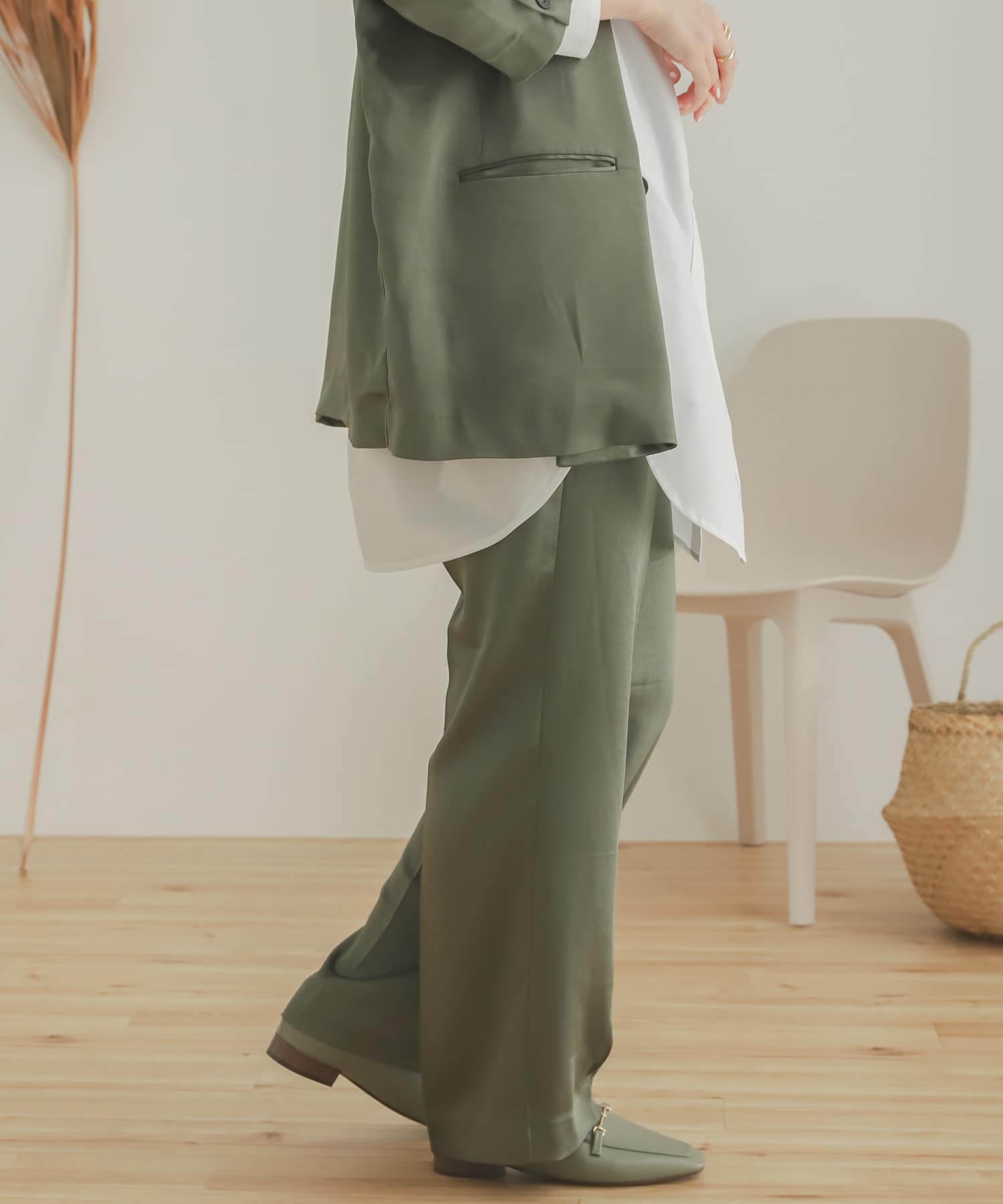 サテンリラックスパンツ KHAKI S