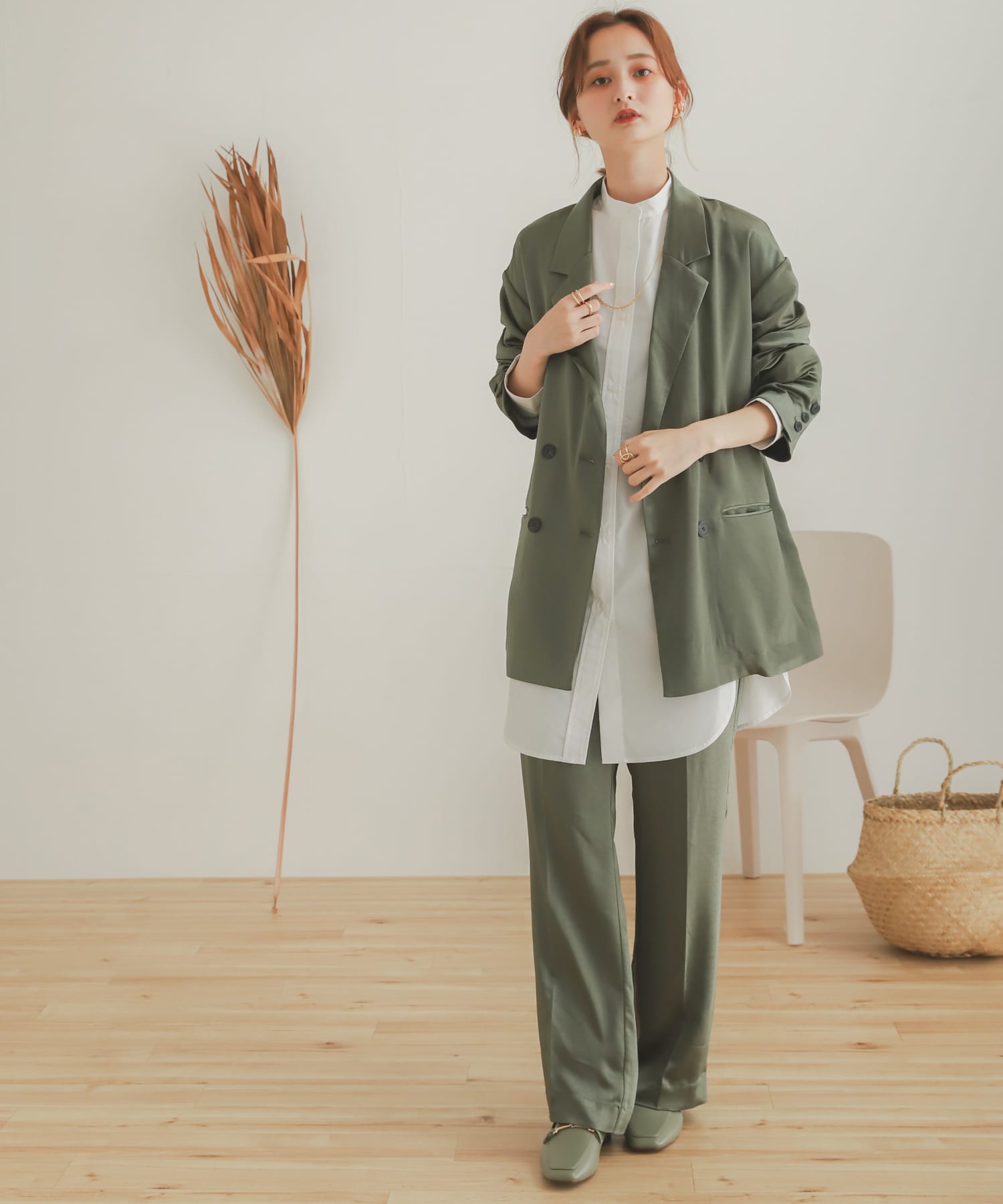 サテンリラックスパンツ KHAKI S