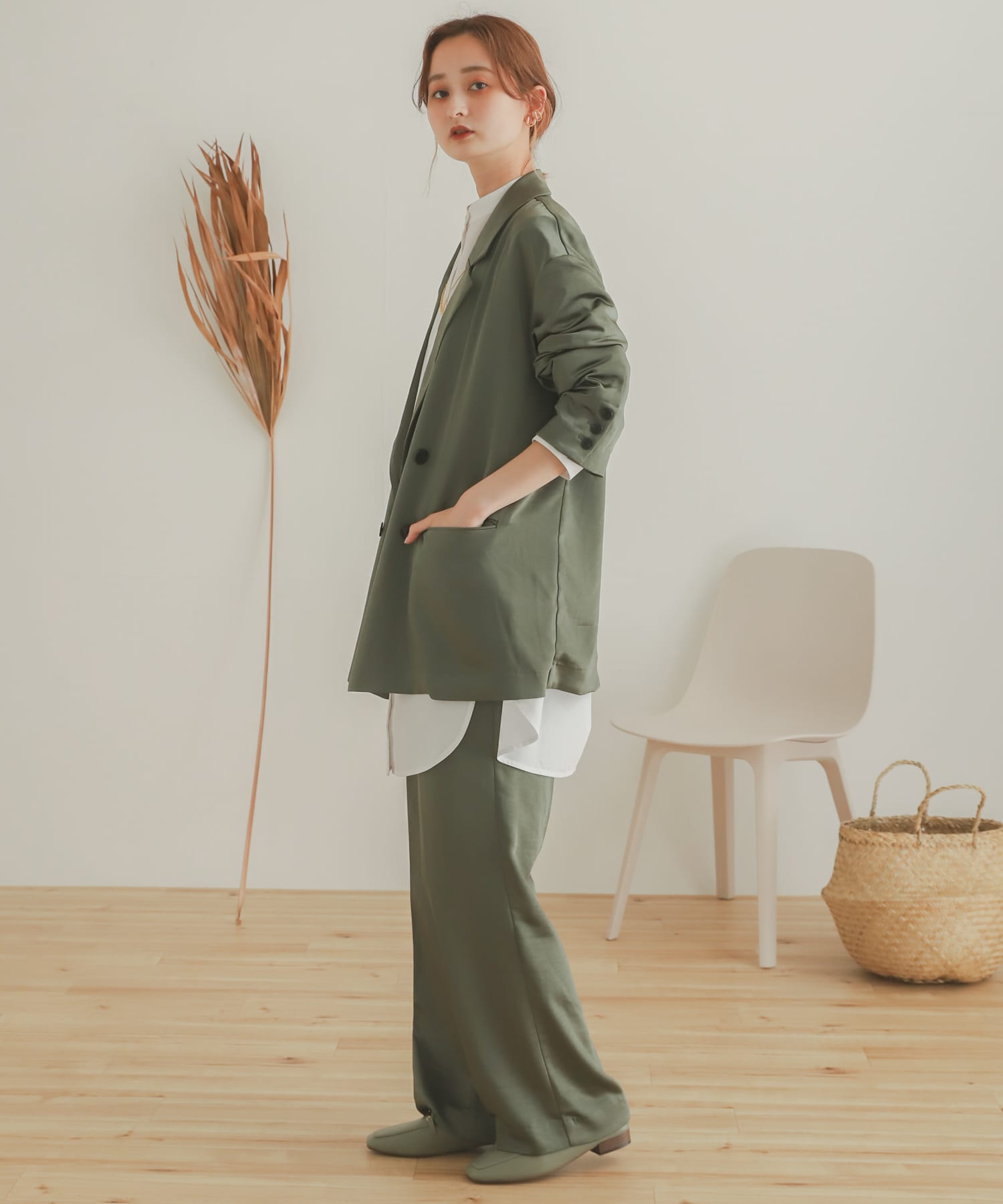 サテンリラックスパンツ KHAKI S