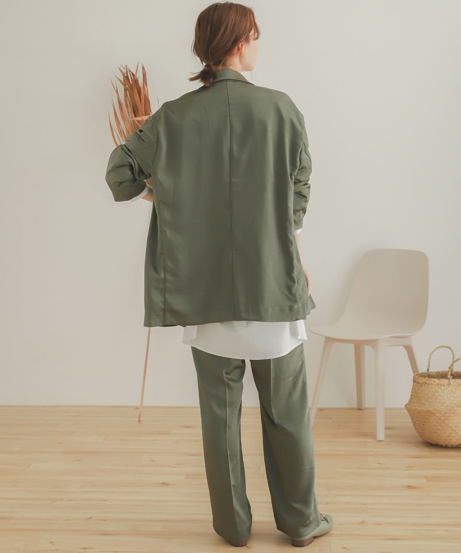 サテンリラックスパンツ KHAKI M